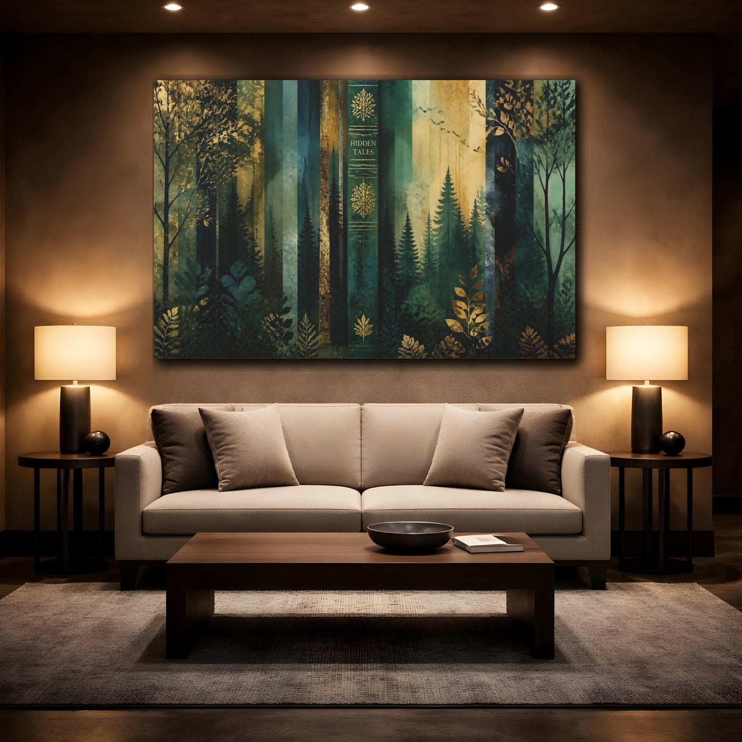 Mockup 2. Enchanted Gold Forest shown as canvas print