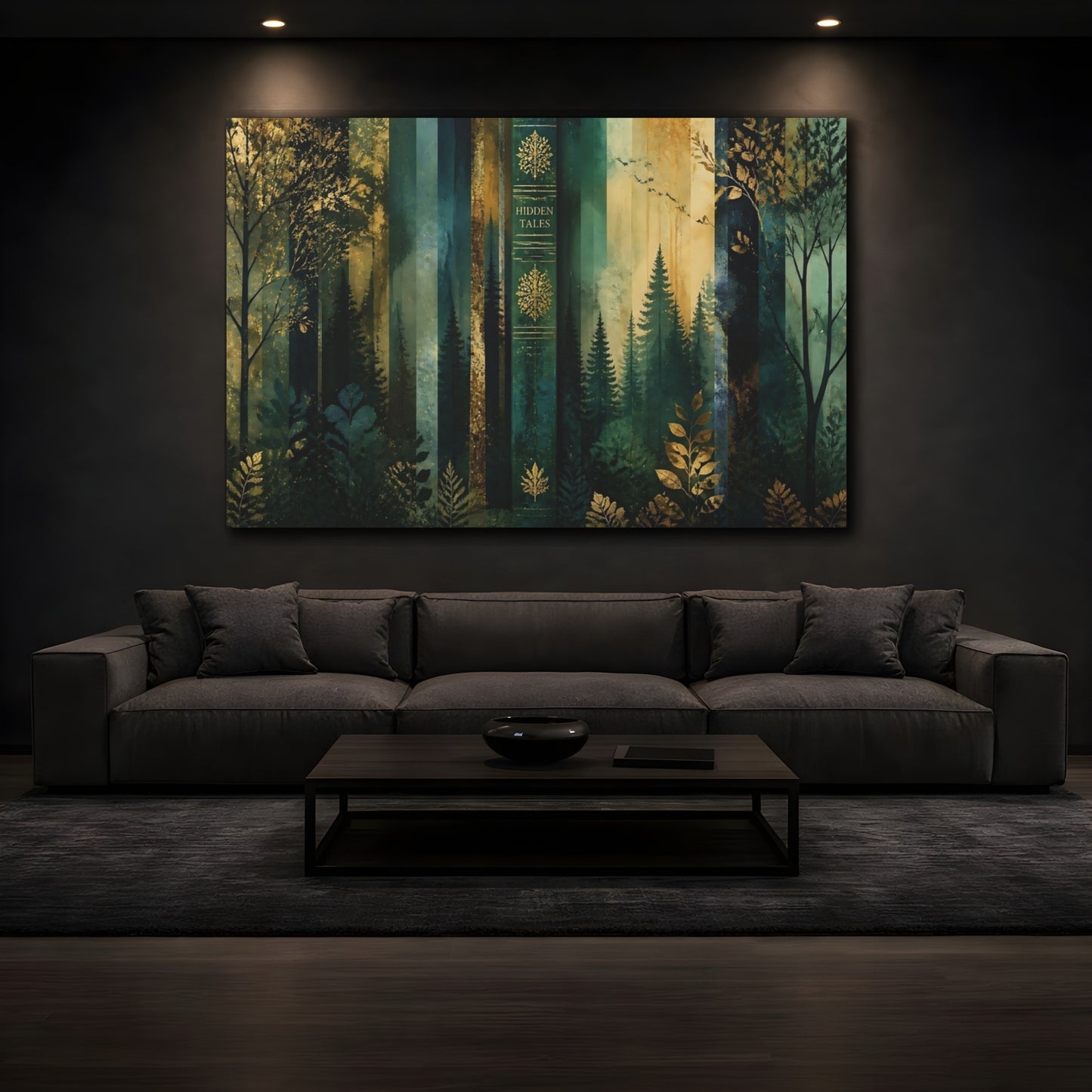Mockup 3. Enchanted Gold Forest shown as canvas print