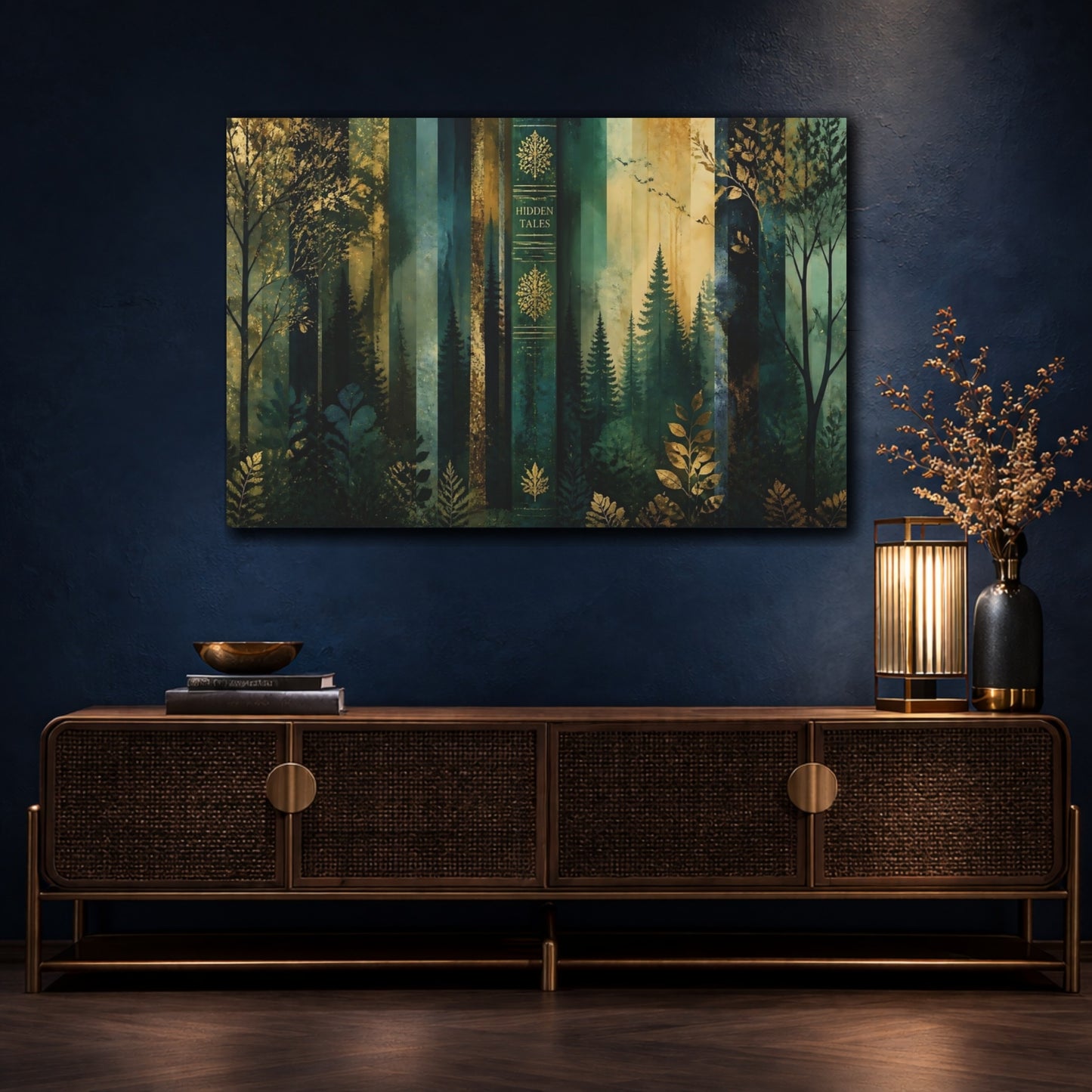 Mockup 4. Enchanted Gold Forest shown as canvas print