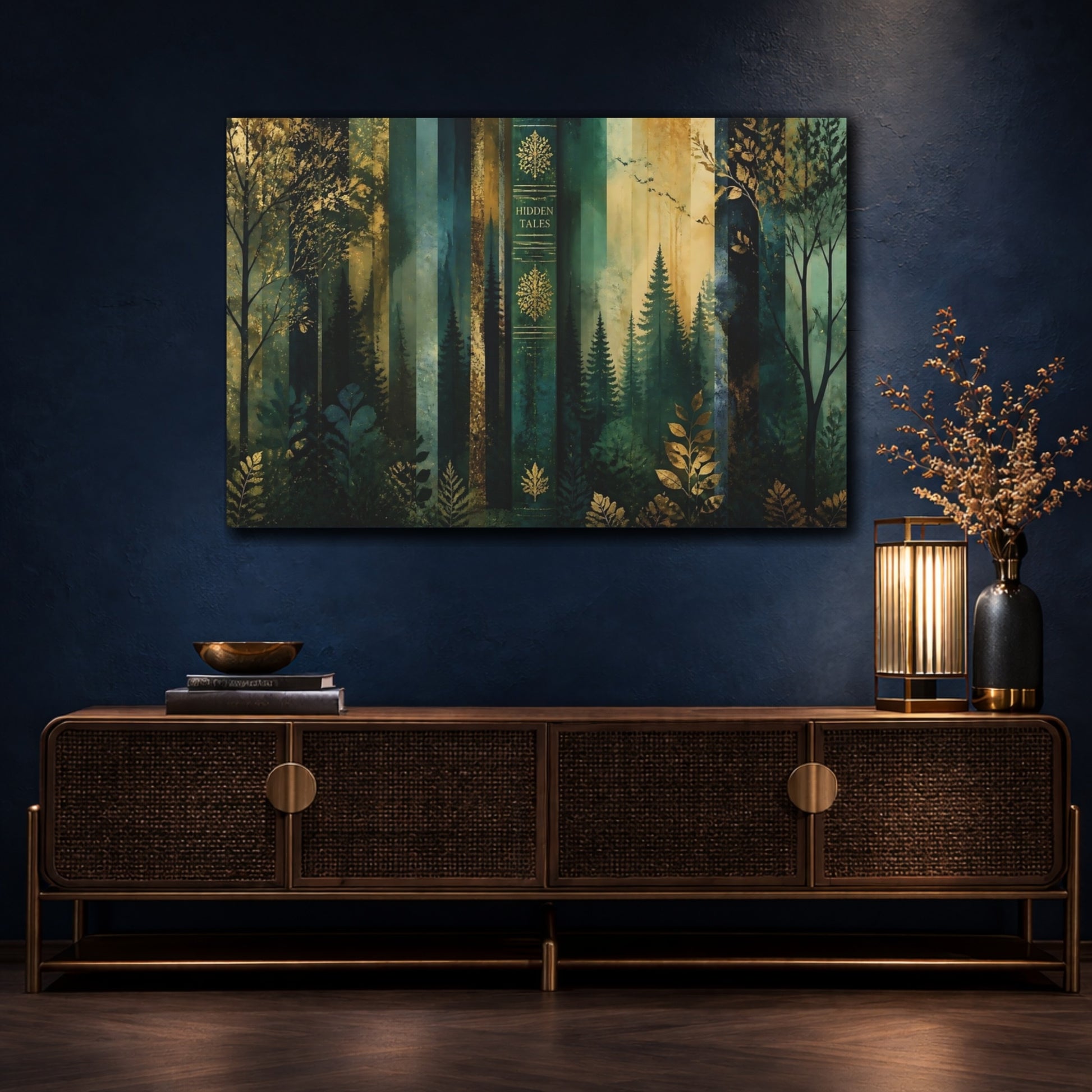 Mockup 4. Enchanted Gold Forest shown as canvas print