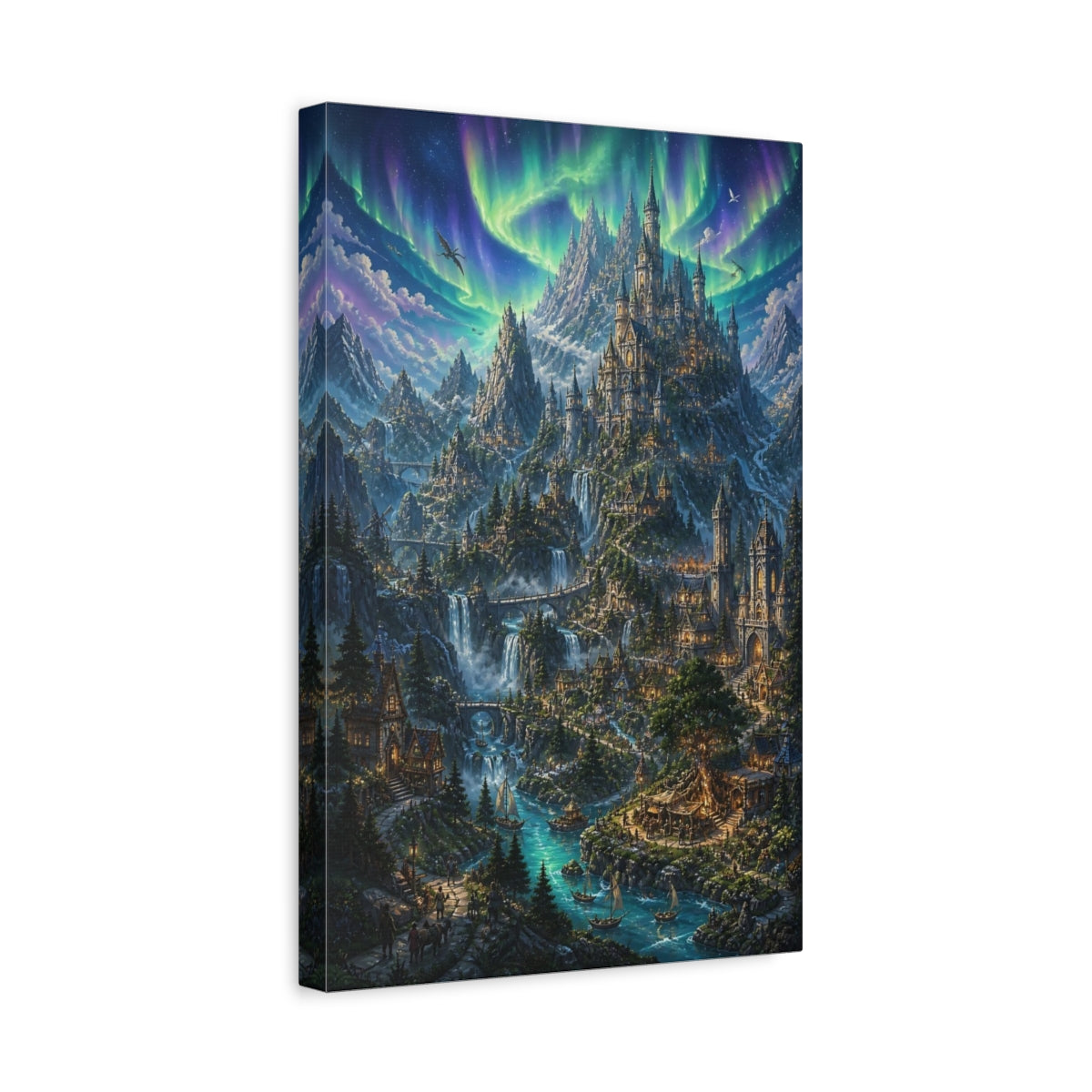Side Mockup 4. Enchanted Mountain Castle shown as canvas print