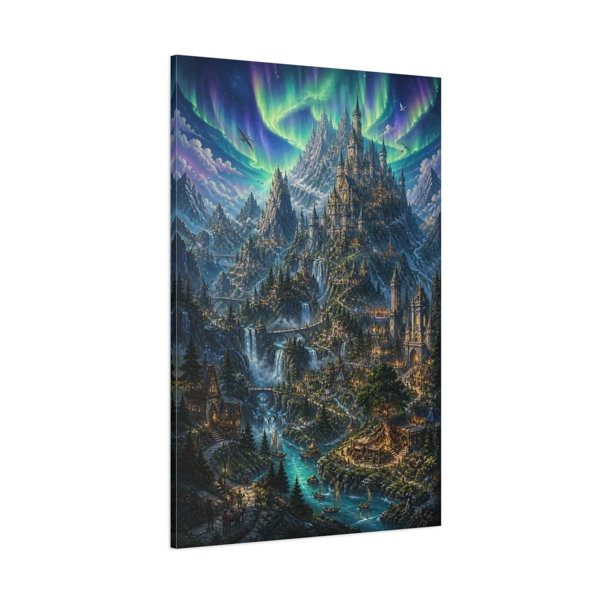 Side Mockup 1. Enchanted Mountain Castle shown as canvas print