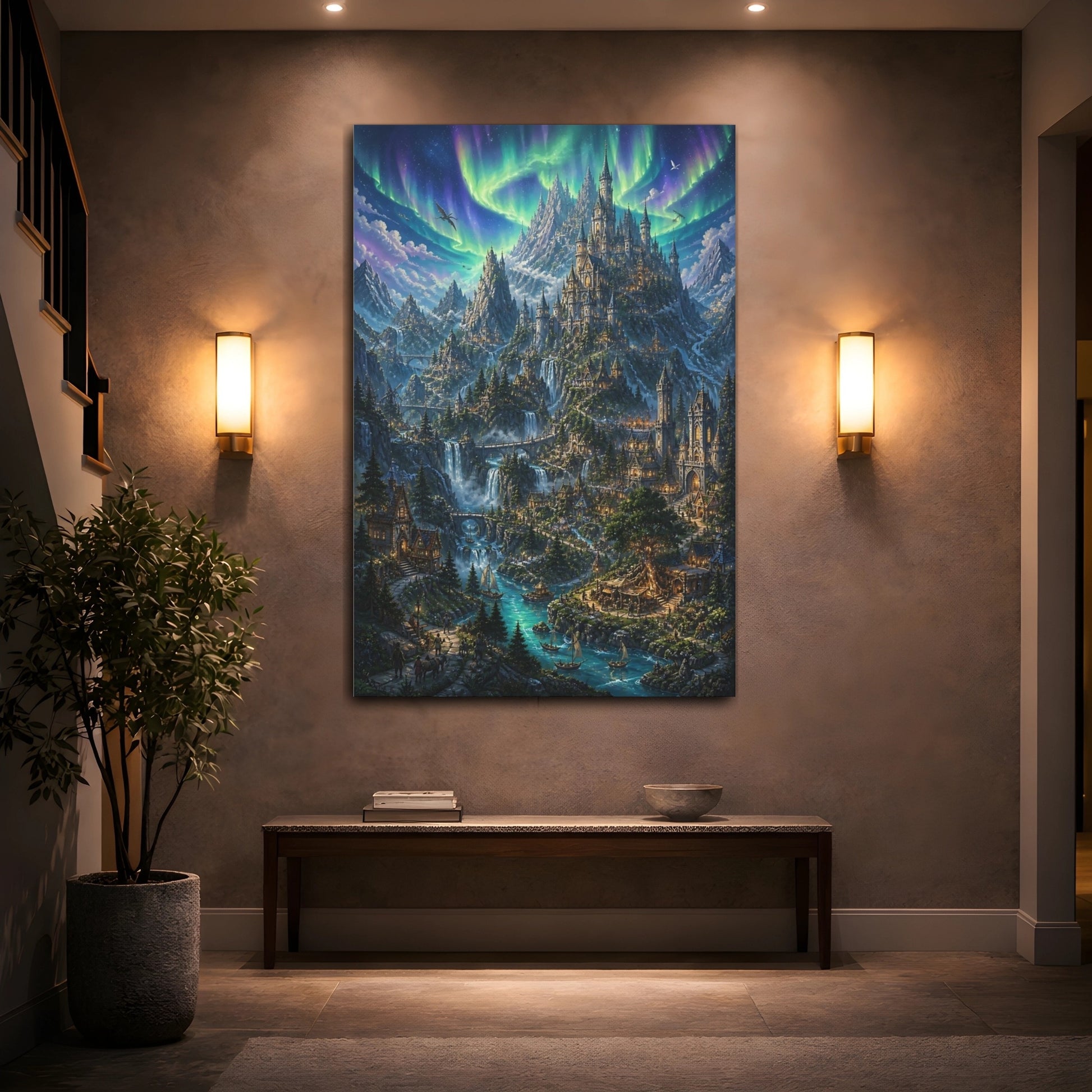 Mockup 2. Enchanted Mountain Castle shown as canvas print