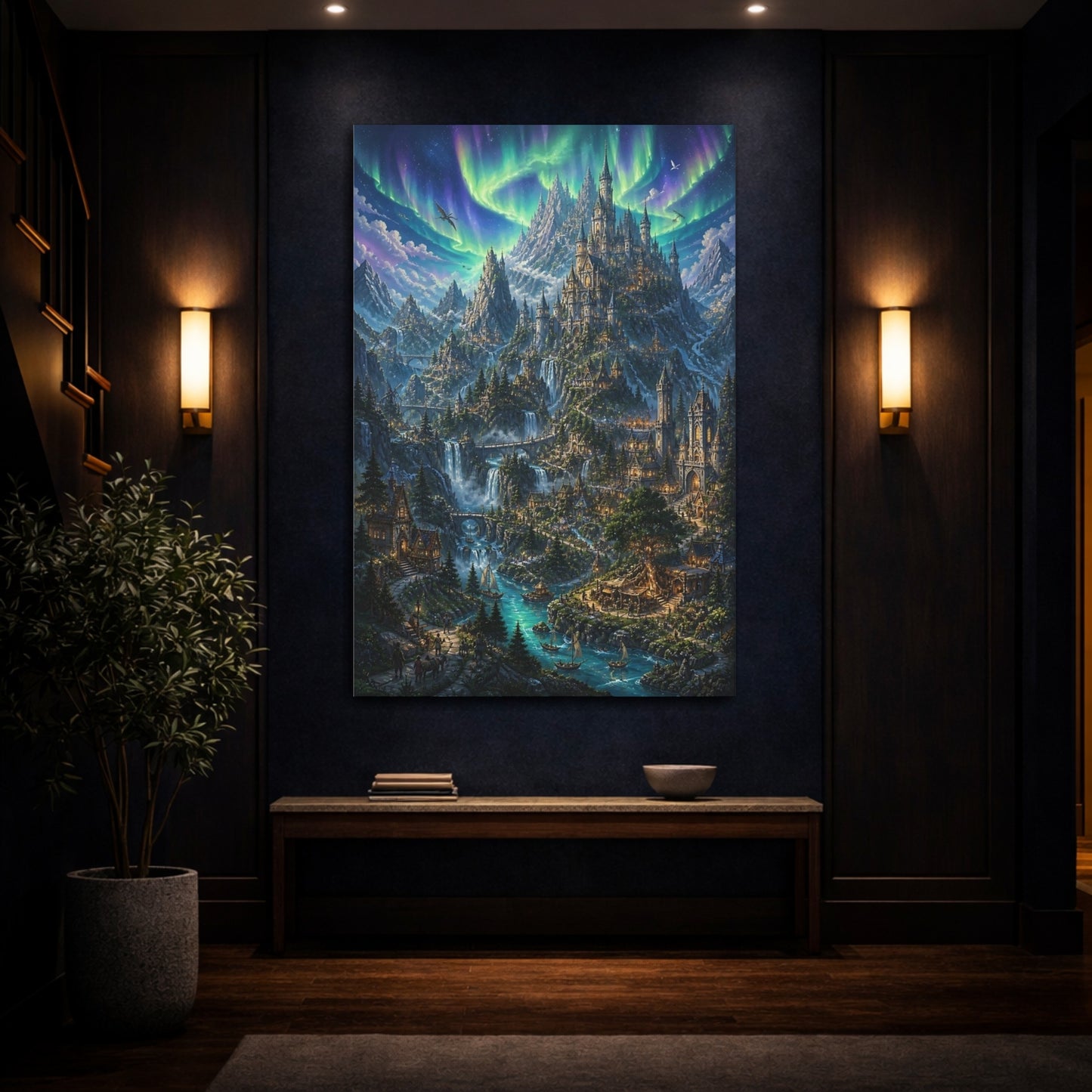 Mockup 4. Enchanted Mountain Castle shown as canvas print