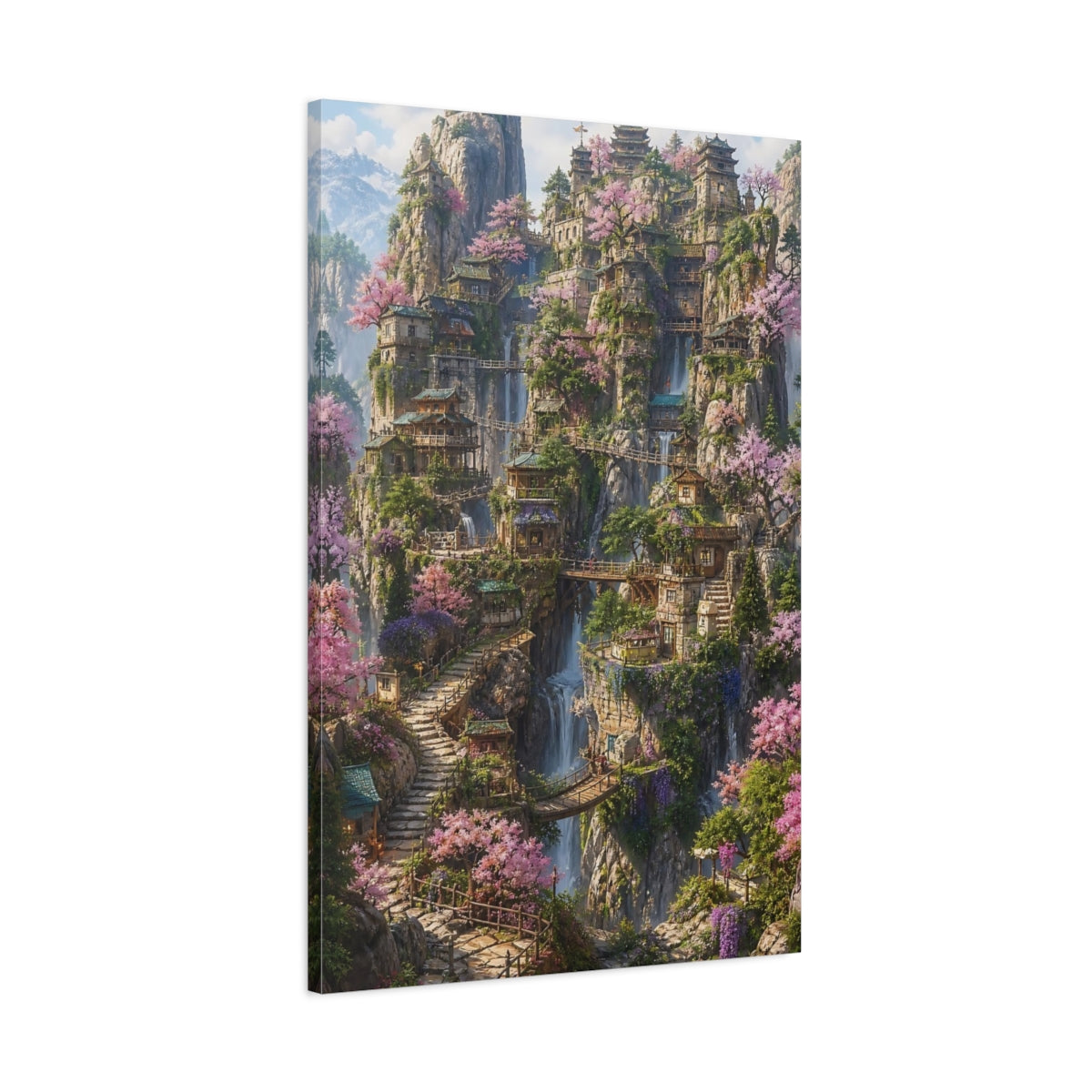 Main Mockup. Enchanted Mountain Village shown as canvas print