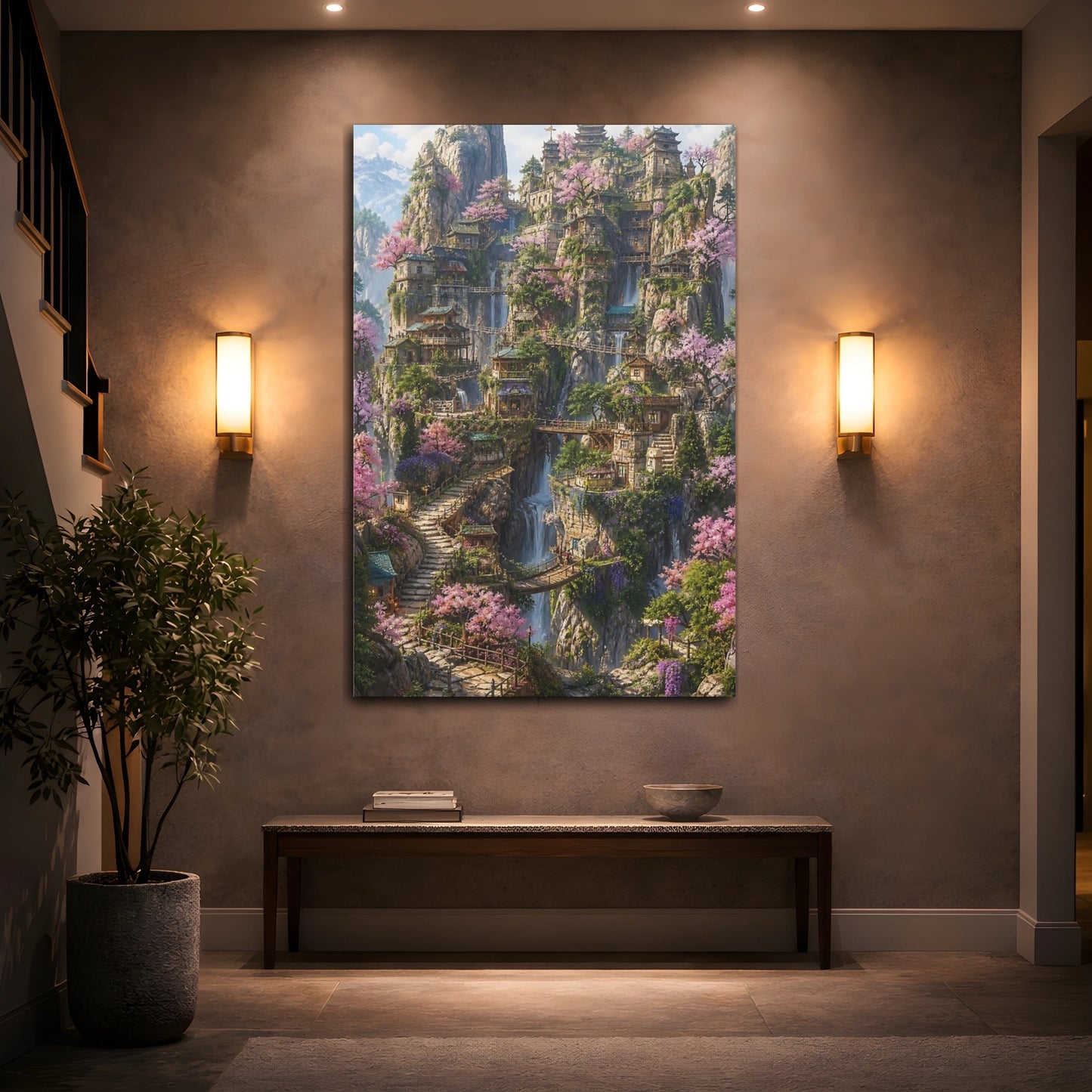 Mockup 2. Enchanted Mountain Village shown as canvas print