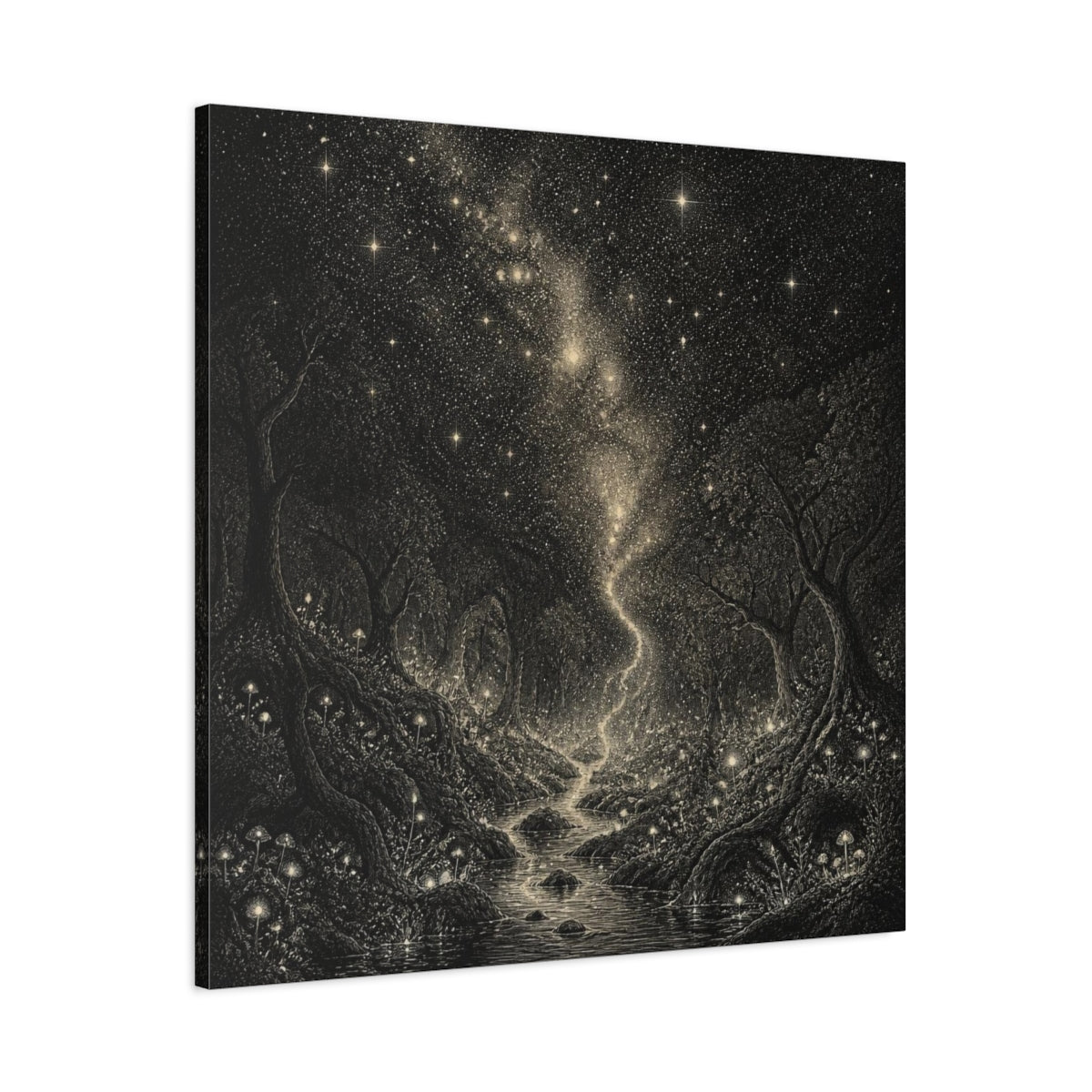 Main Mockup. Enchanted Starry Forest shown as canvas print