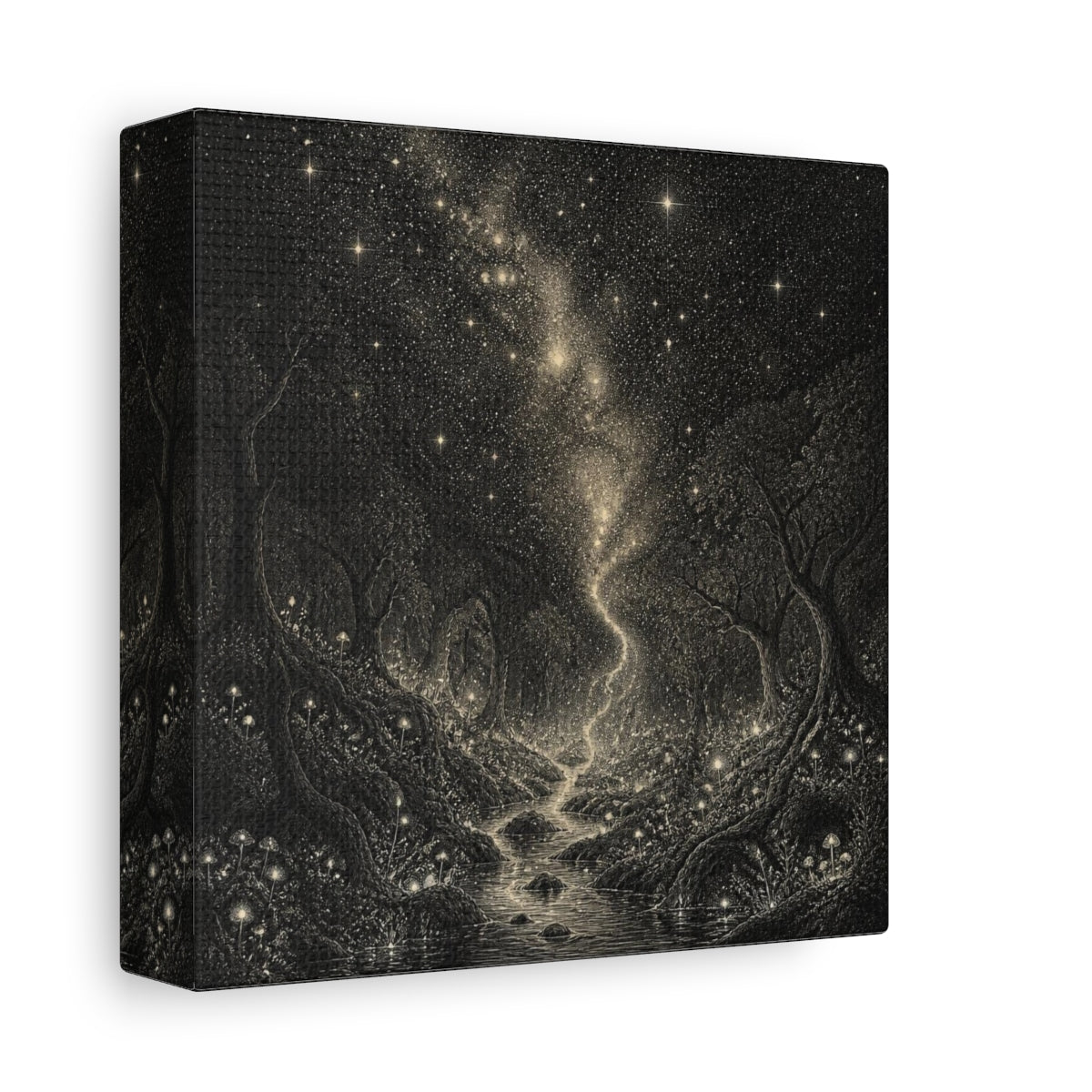 Side Mockup 2. Enchanted Starry Forest shown as canvas print