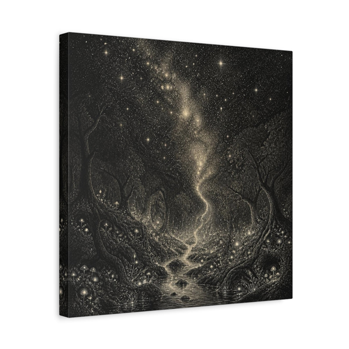 Side Mockup 6. Enchanted Starry Forest shown as canvas print