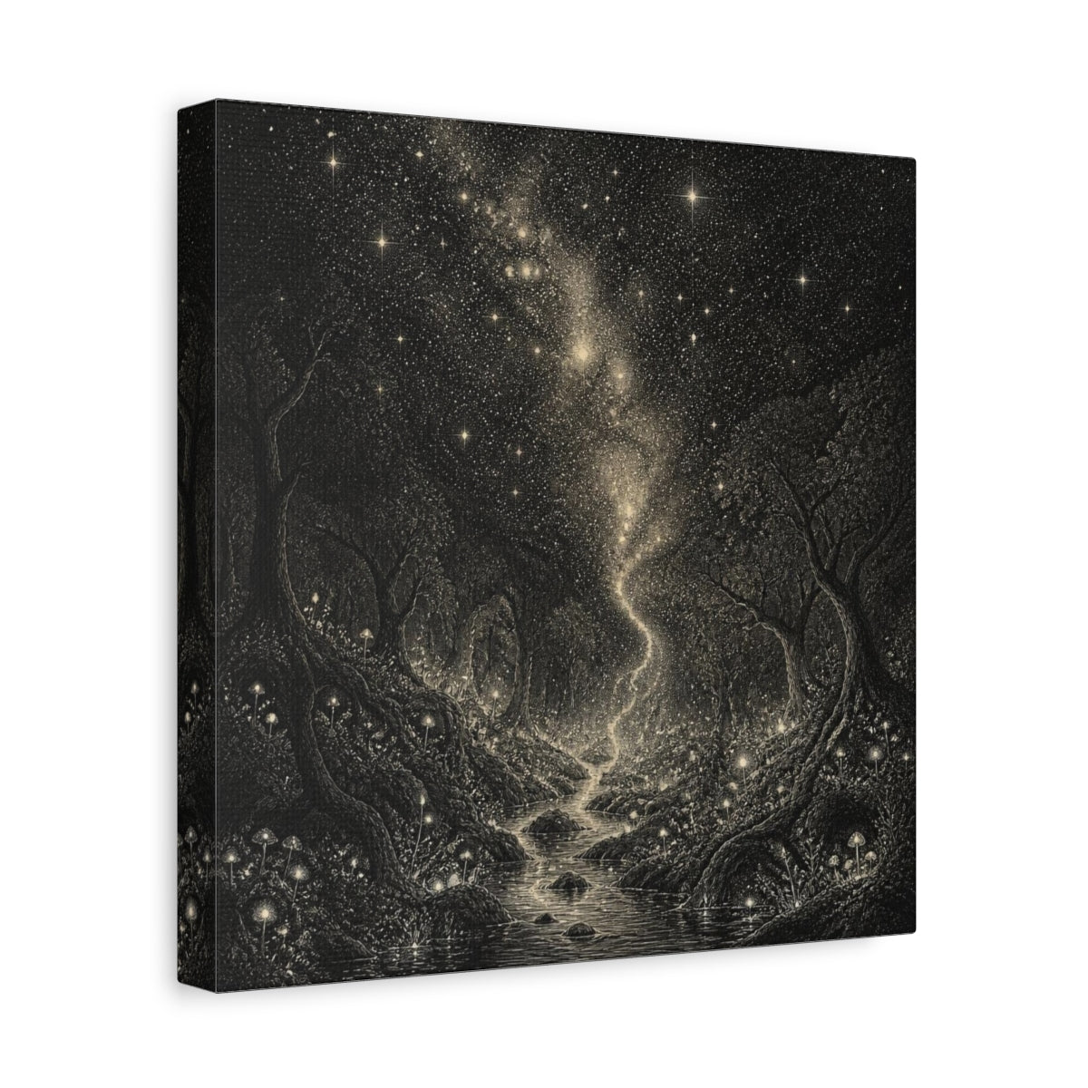 Side Mockup 8. Enchanted Starry Forest shown as canvas print