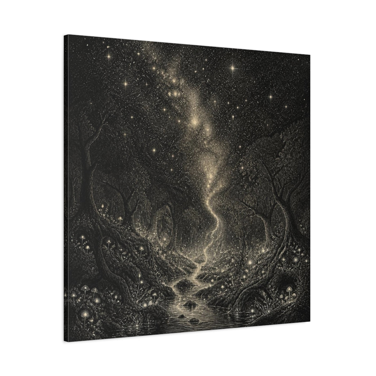 Side Mockup 1. Enchanted Starry Forest shown as canvas print