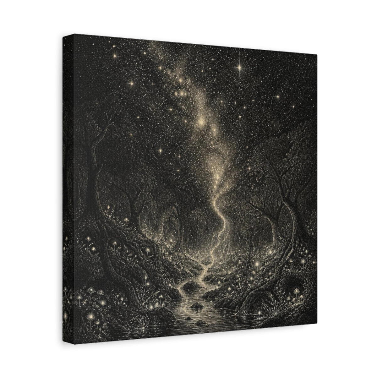 Side Mockup 7. Enchanted Starry Forest shown as canvas print