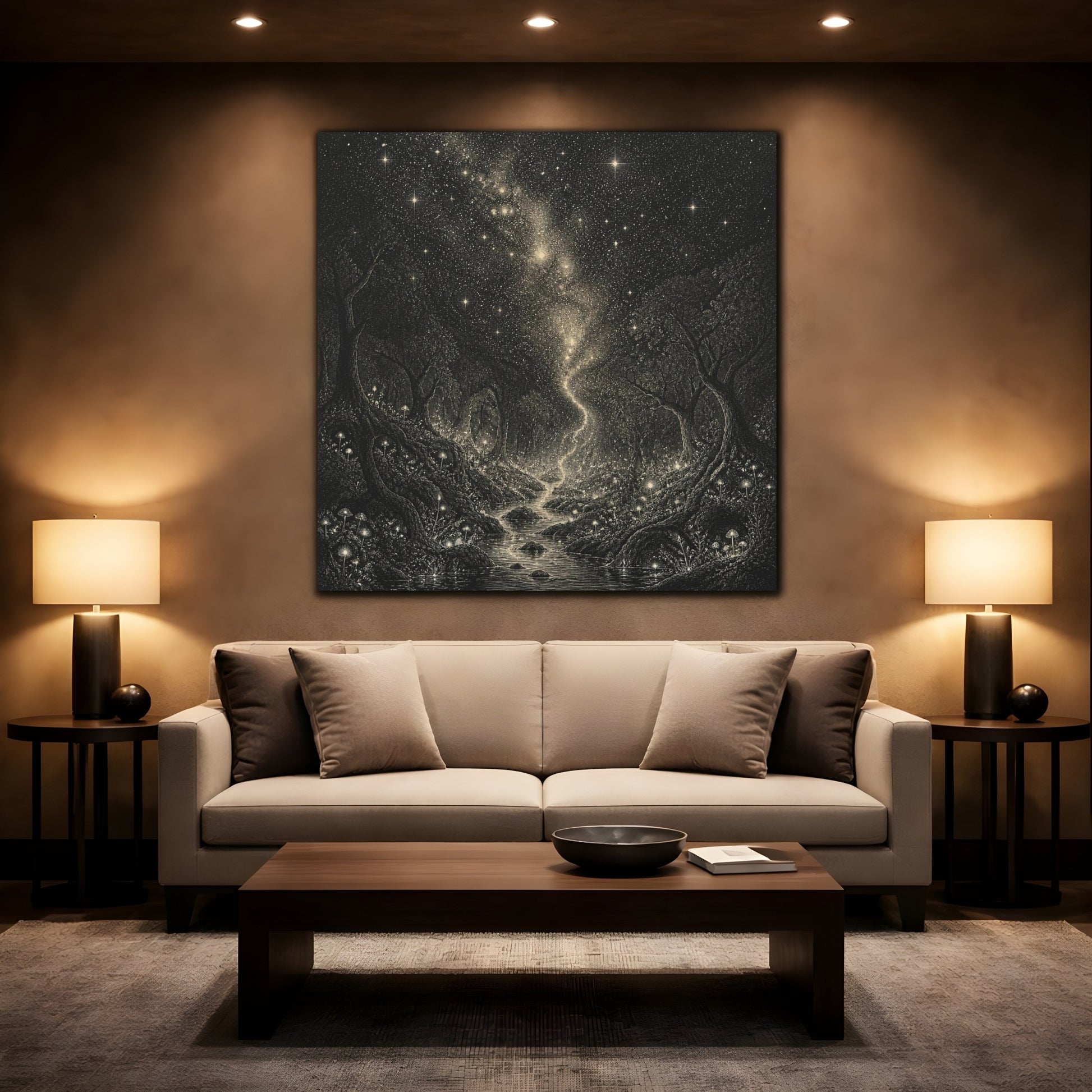 Mockup 2. Enchanted Starry Forest shown as canvas print