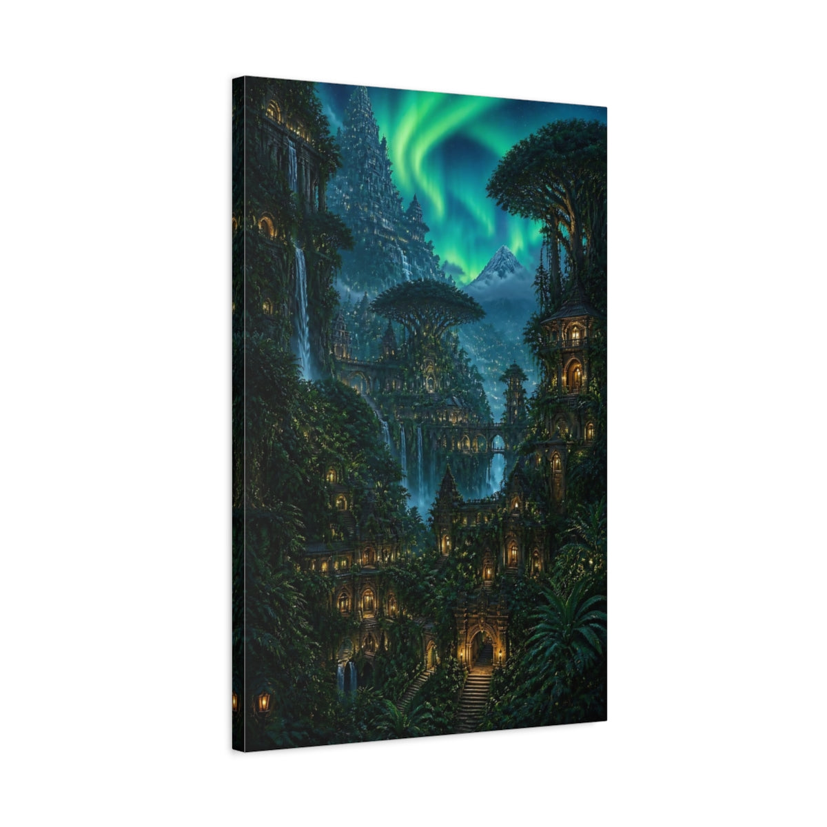 Side Mockup 2. Enchanted Temple City shown as canvas print