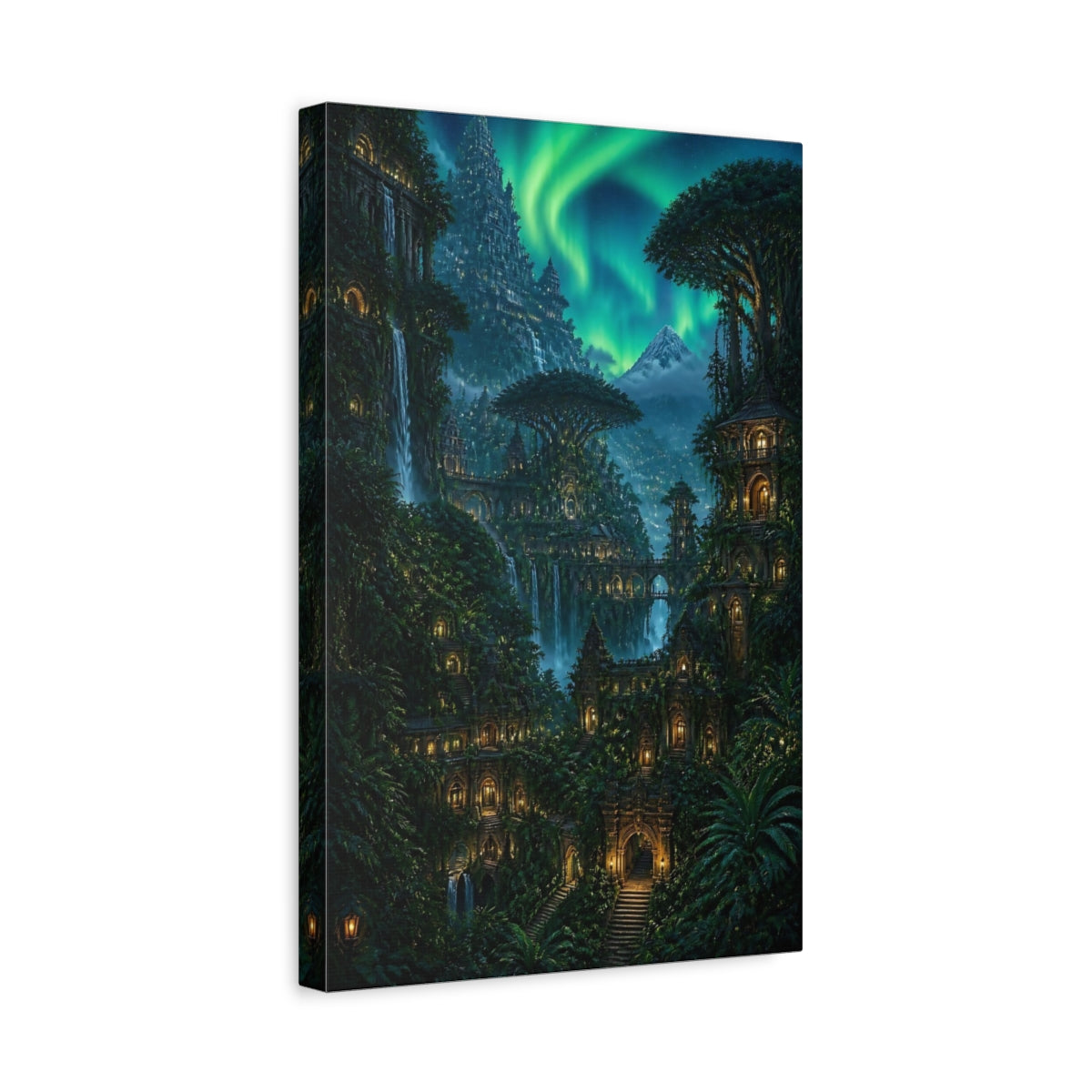 Side Mockup 4. Enchanted Temple City shown as canvas print