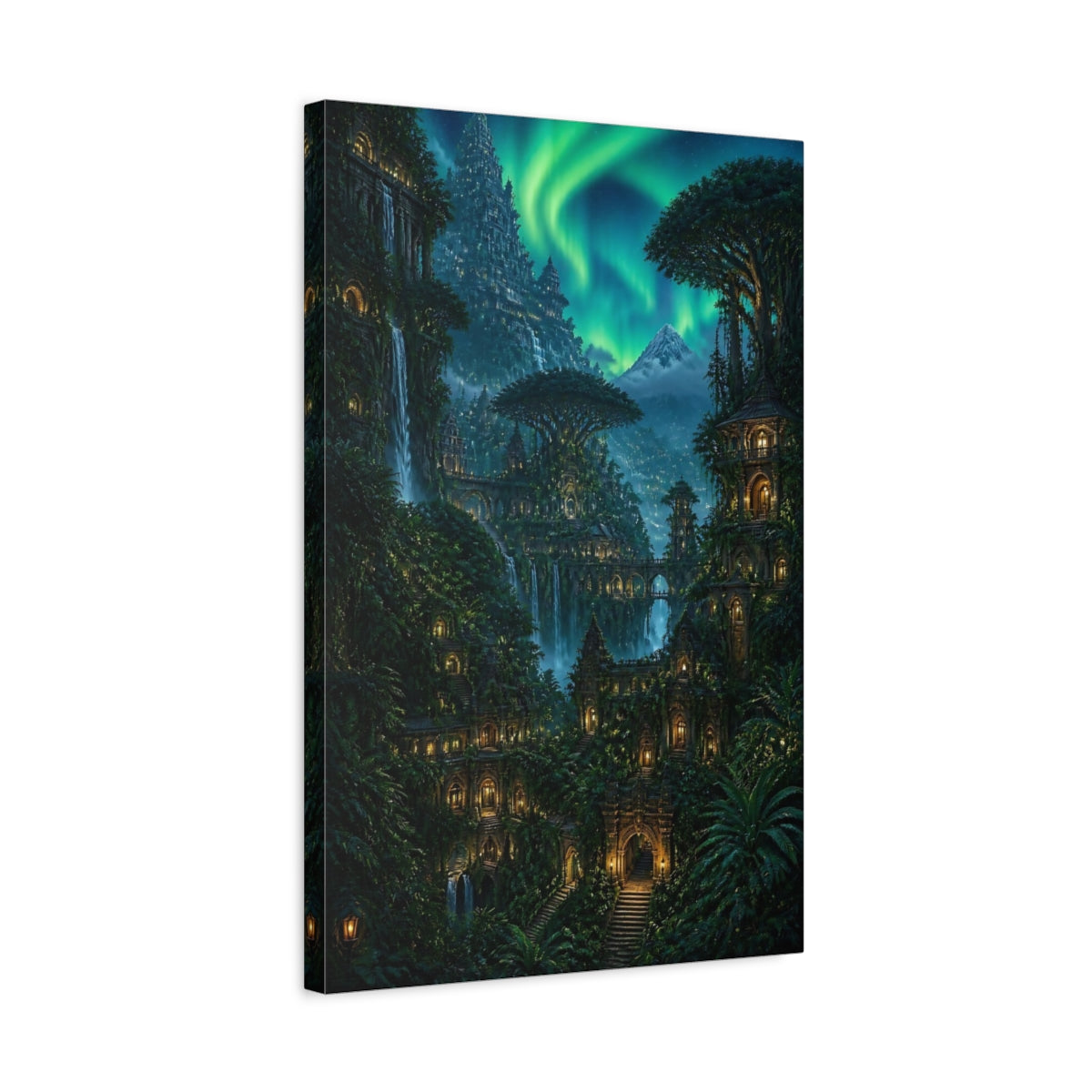 Side Mockup 3. Enchanted Temple City shown as canvas print