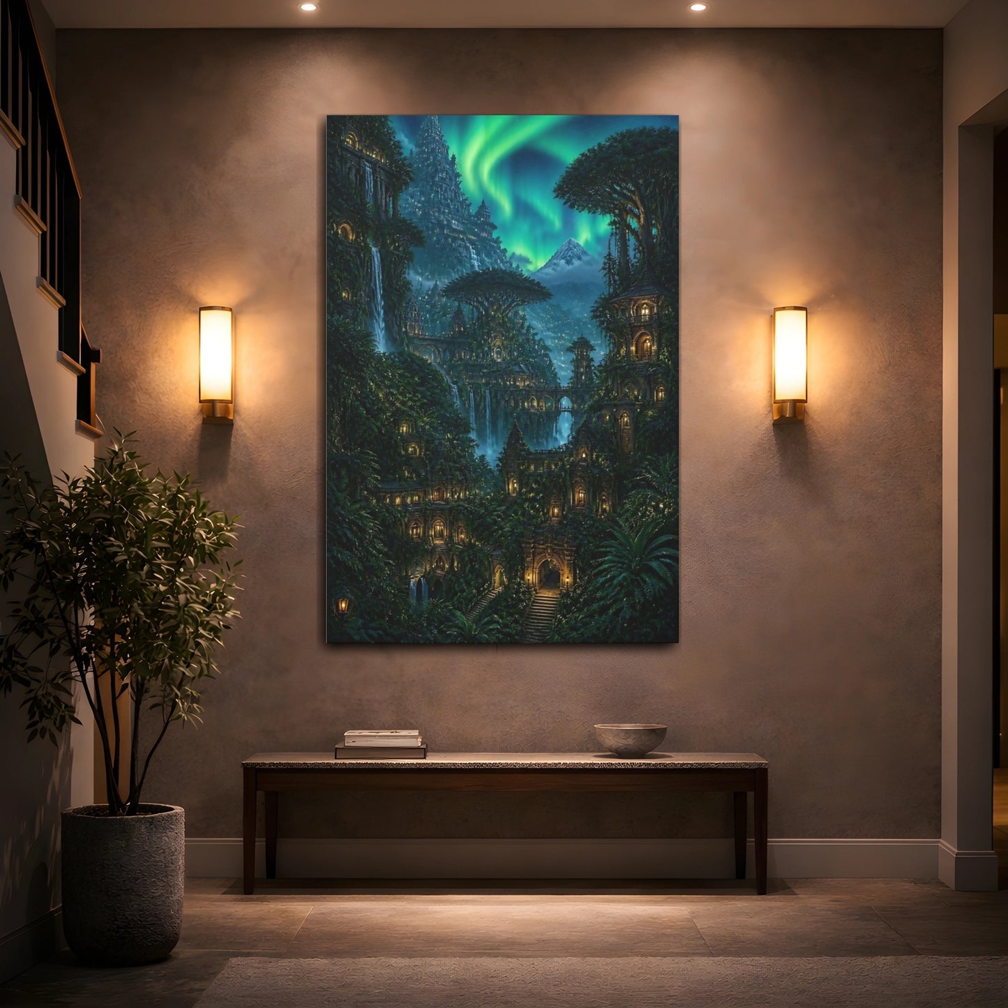 Mockup 2. Enchanted Temple City shown as canvas print