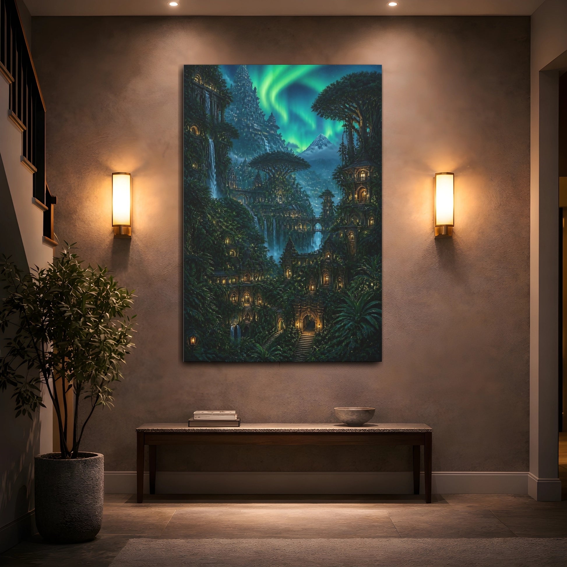Mockup 2. Enchanted Temple City shown as canvas print
