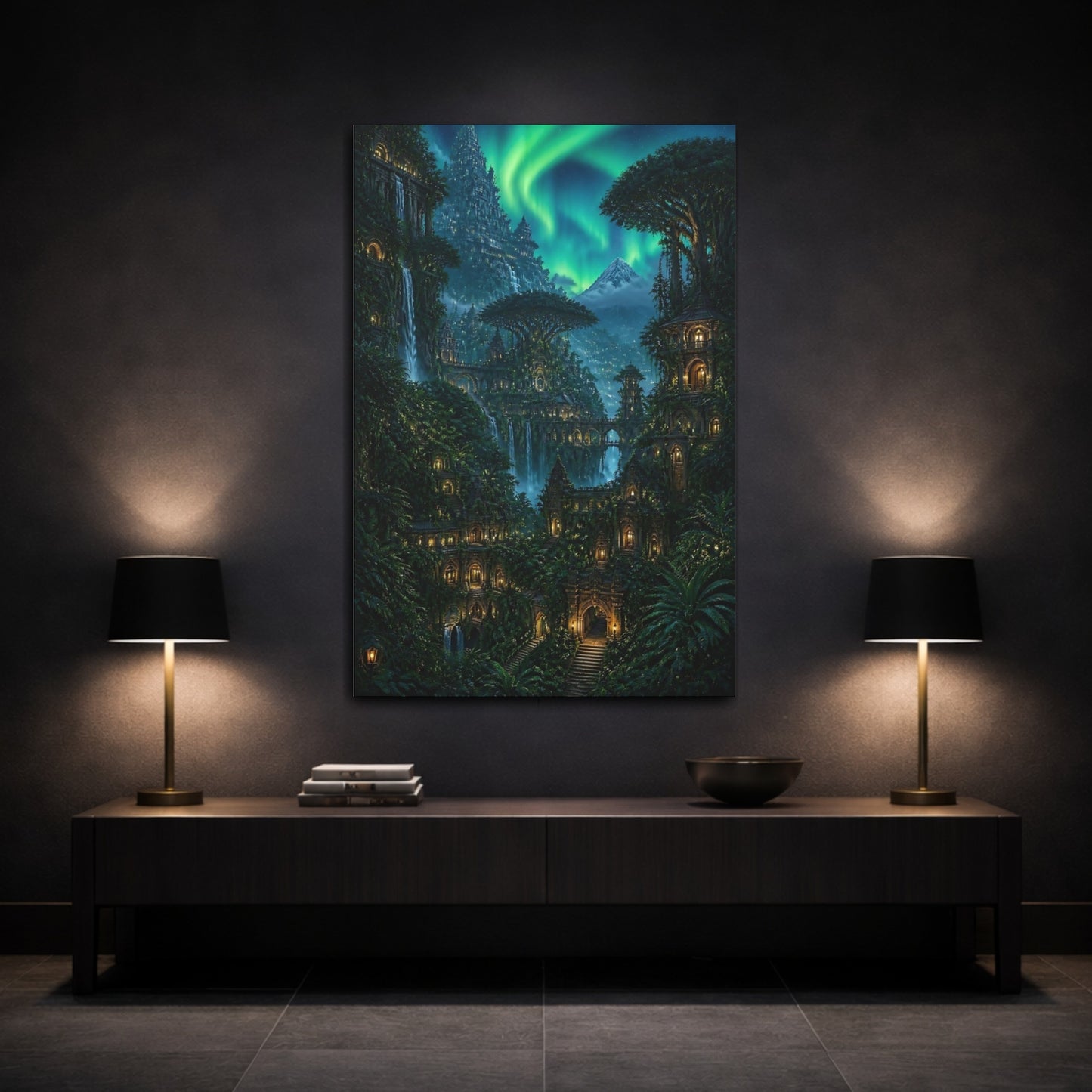 Mockup 3. Enchanted Temple City shown as canvas print