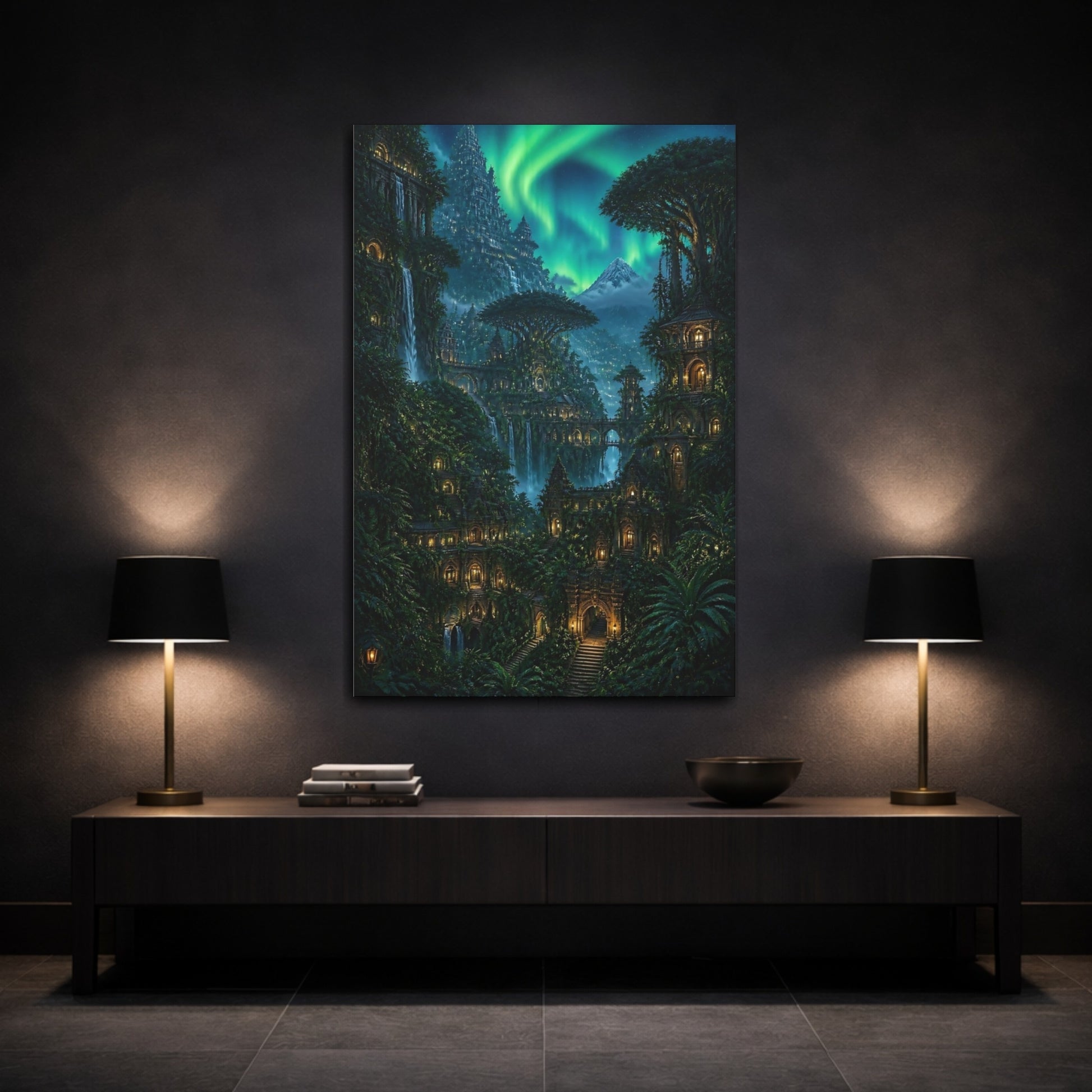 Mockup 3. Enchanted Temple City shown as canvas print