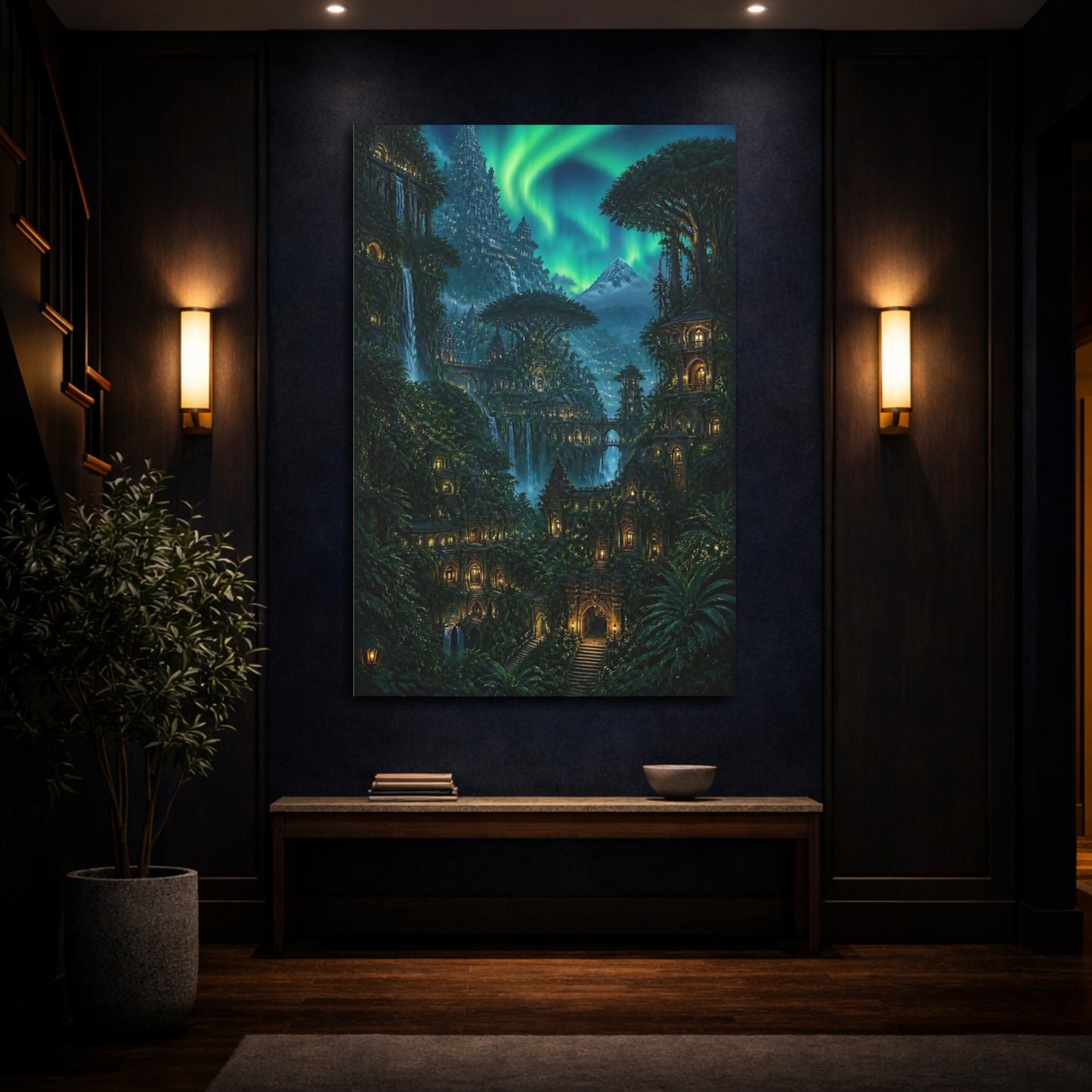 Mockup 4. Enchanted Temple City shown as canvas print