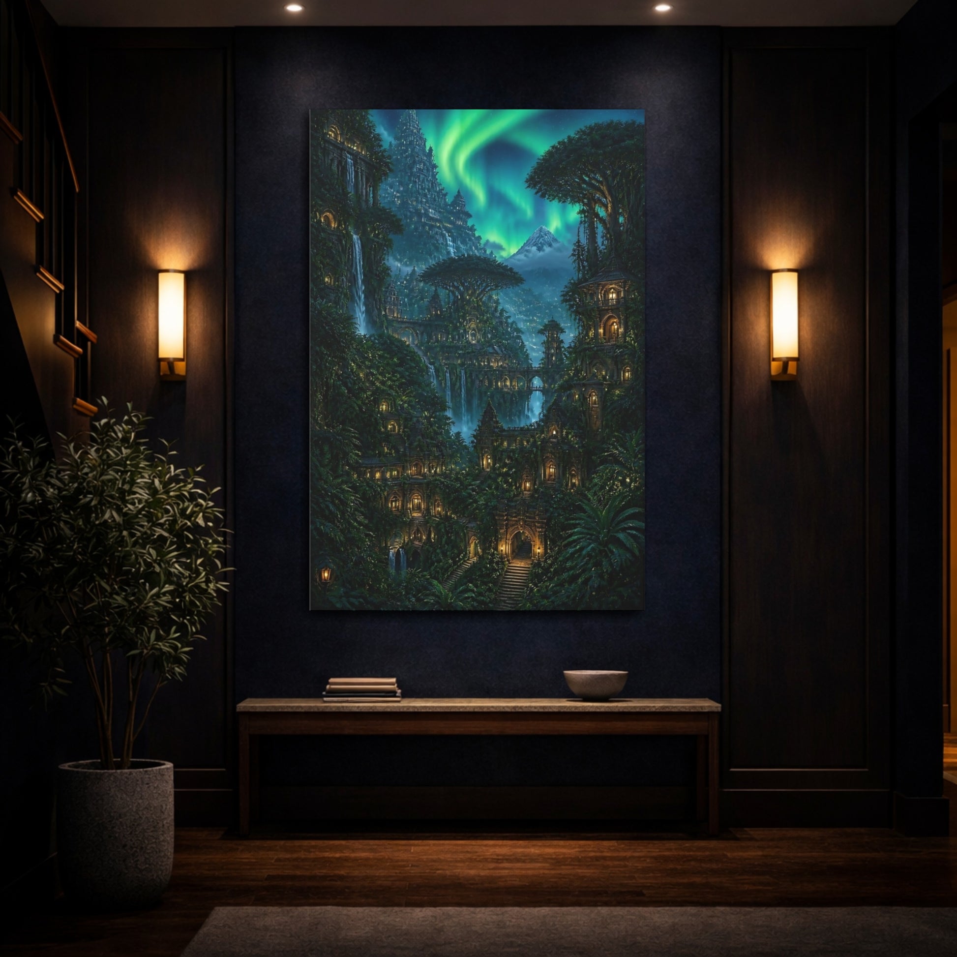 Mockup 4. Enchanted Temple City shown as canvas print