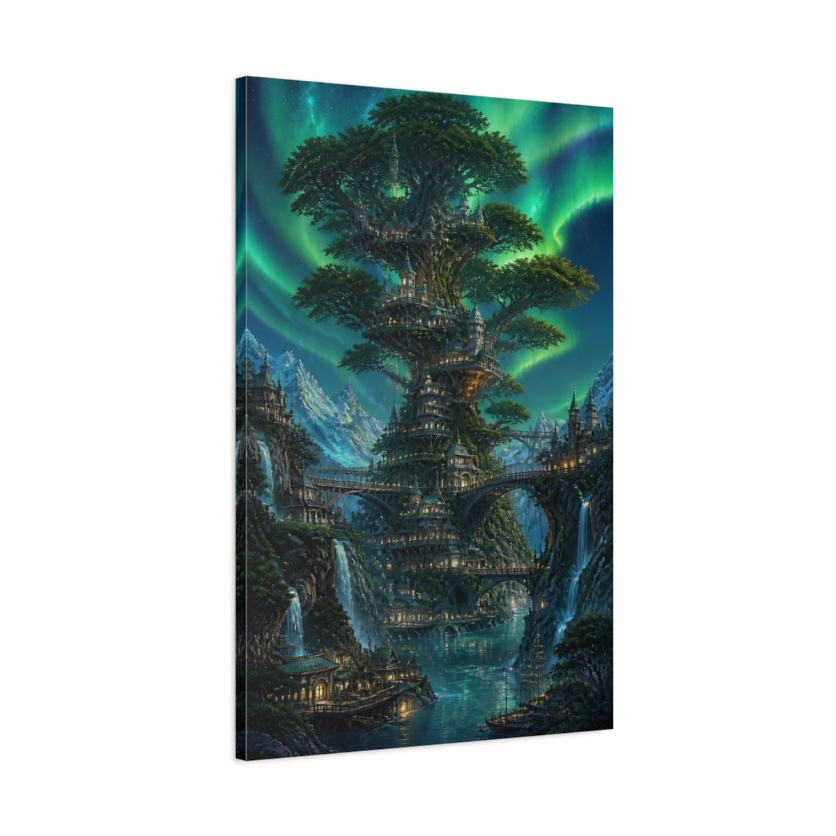 Main Mockup. Enchanted Tree City shown as canvas print