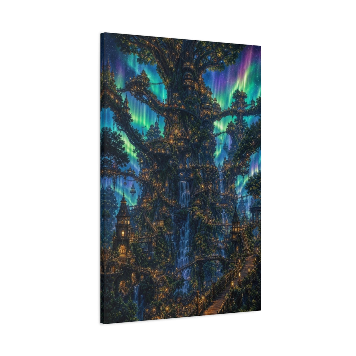 Main Mockup. Enchanted Tree City shown as canvas print