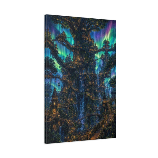 Main Mockup. Enchanted Tree City shown as canvas print