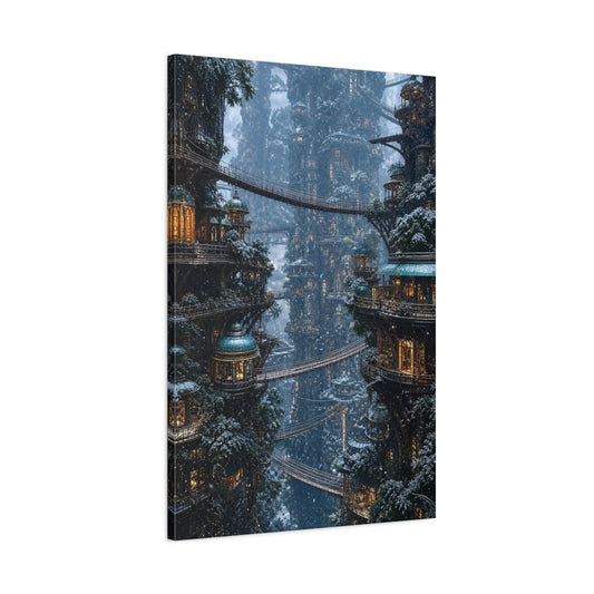 Main Mockup. Enchanted Tree City shown as canvas print