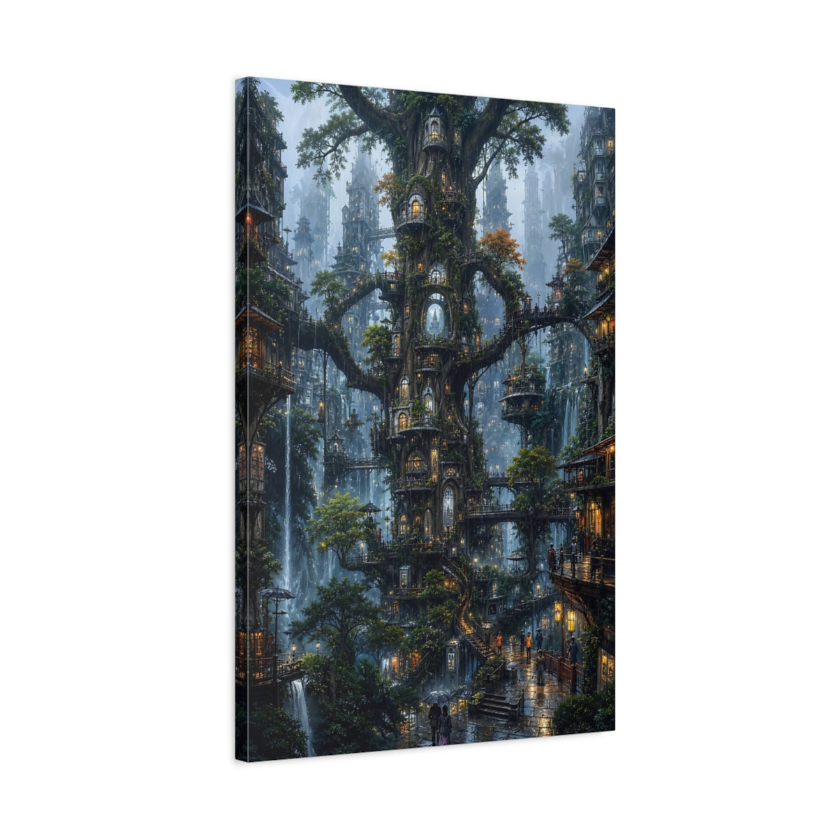 Side Mockup 2. Enchanted Tree City shown as canvas print