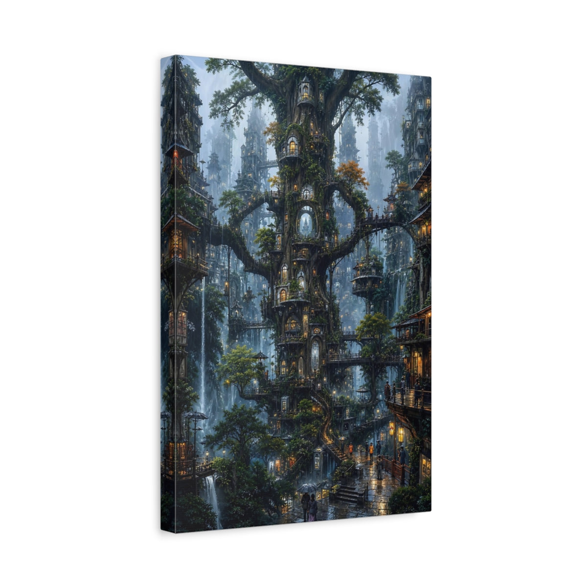 Side Mockup 4. Enchanted Tree City shown as canvas print