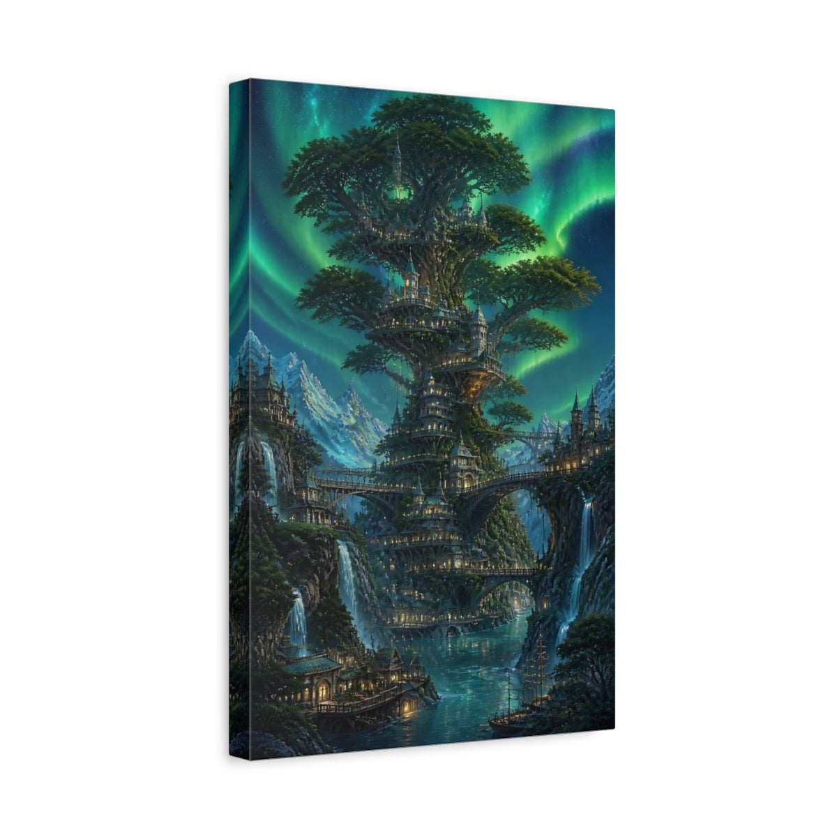 Side Mockup 4. Enchanted Tree City shown as canvas print