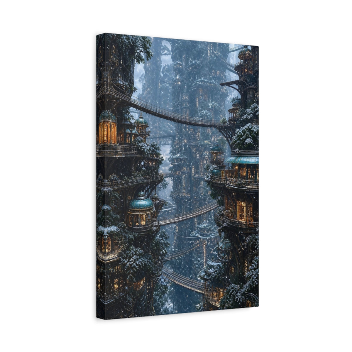 Side Mockup 4. Enchanted Tree City shown as canvas print