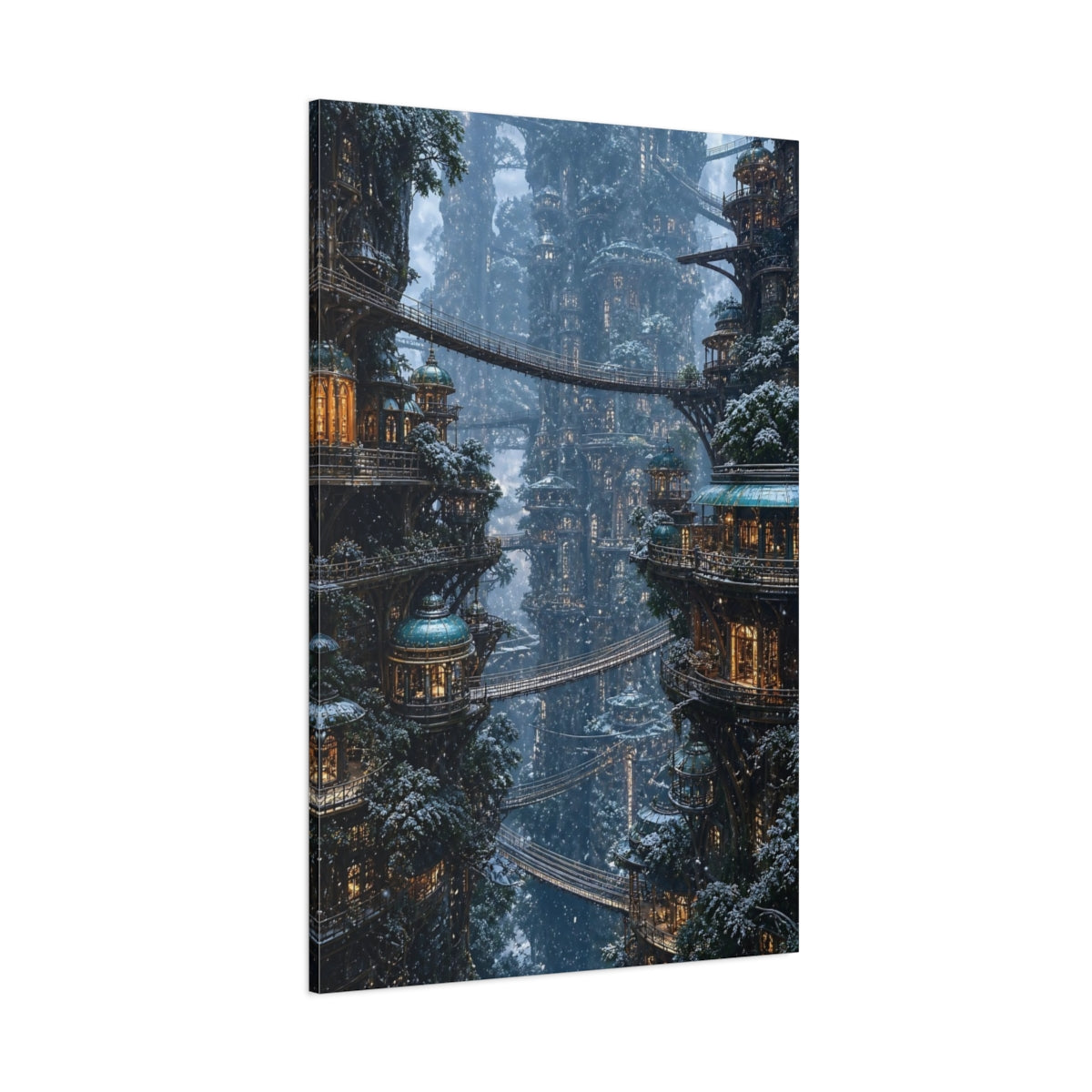 Side Mockup 1. Enchanted Tree City shown as canvas print