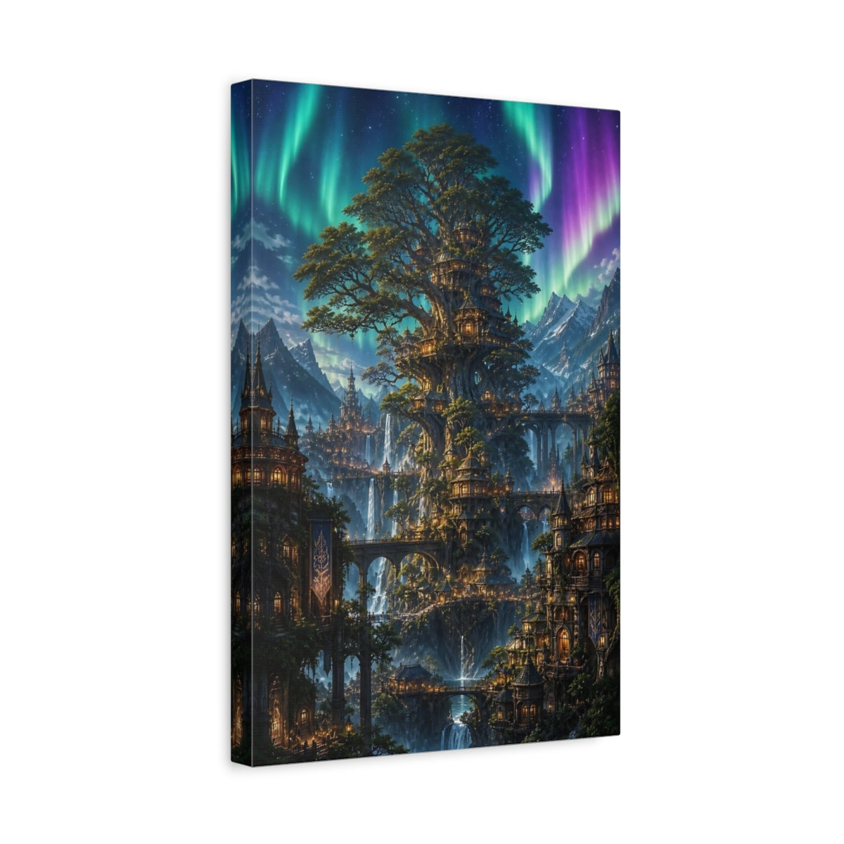 Side Mockup 4. Enchanted Tree City shown as canvas print
