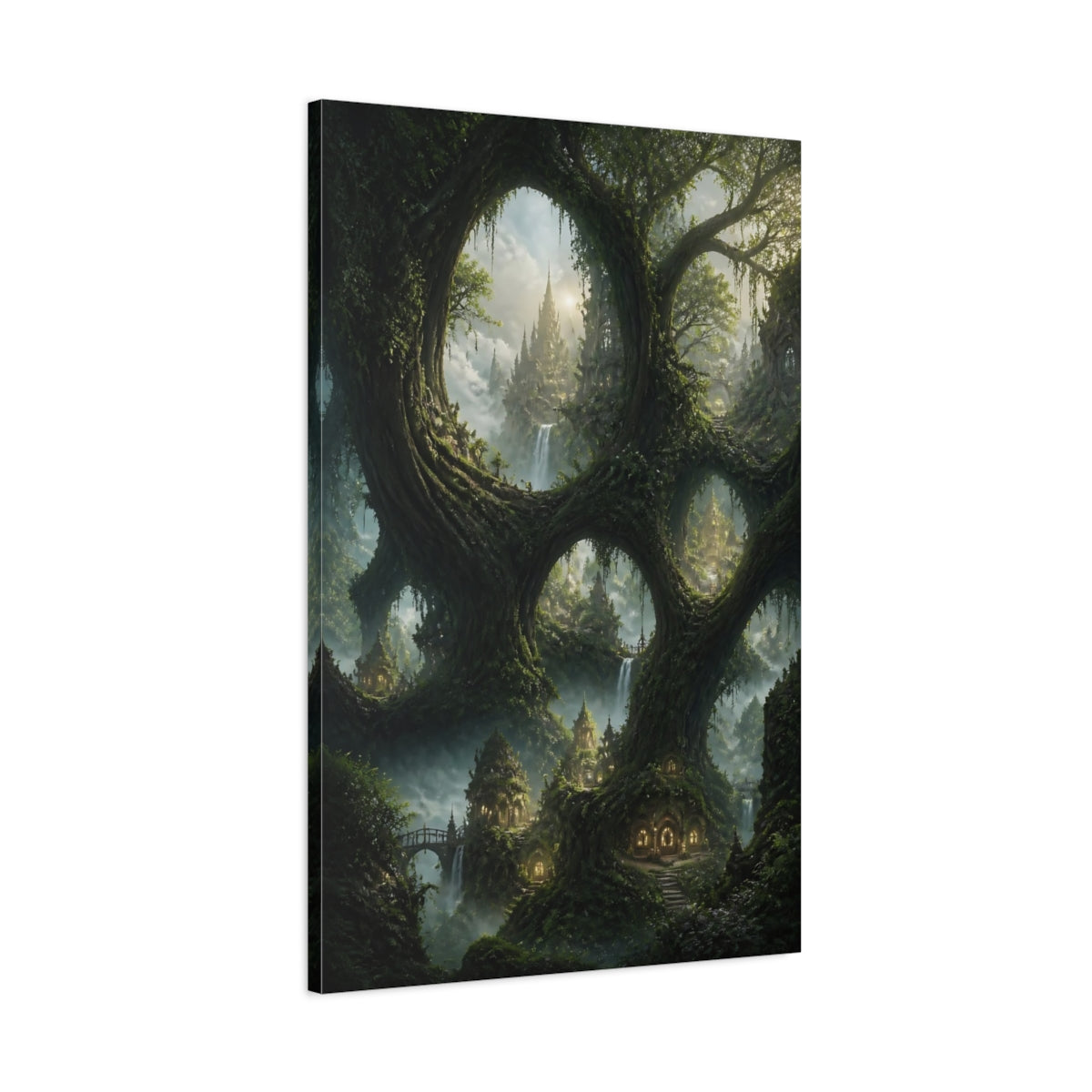 Main Mockup. Enchanted Tree City Vista shown as canvas print