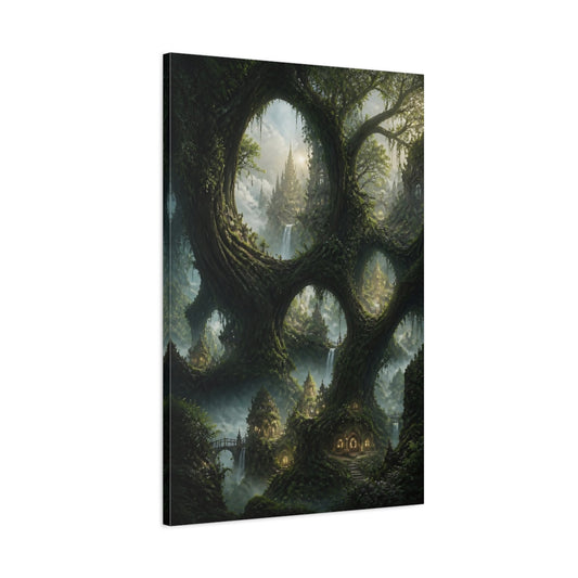 Main Mockup. Enchanted Tree City Vista shown as canvas print