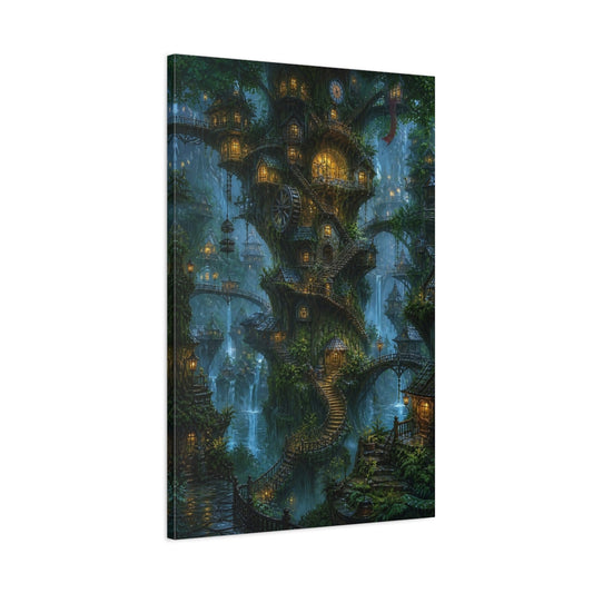 Main Mockup. Enchanted Treehouse Village shown as canvas print