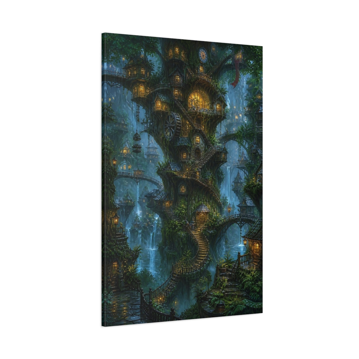 Side Mockup 1. Enchanted Treehouse Village shown as canvas print