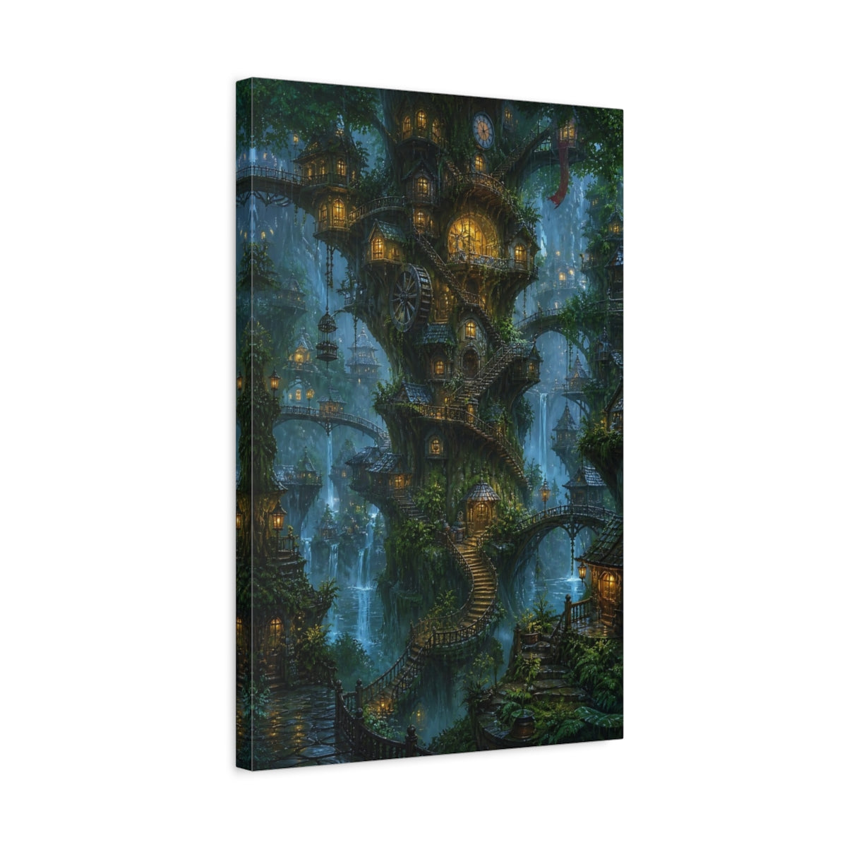 Side Mockup 3. Enchanted Treehouse Village shown as canvas print