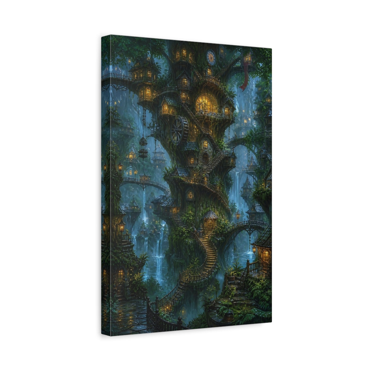 Side Mockup 4. Enchanted Treehouse Village shown as canvas print