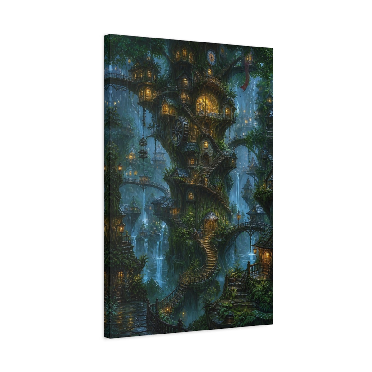 Side Mockup 2. Enchanted Treehouse Village shown as canvas print
