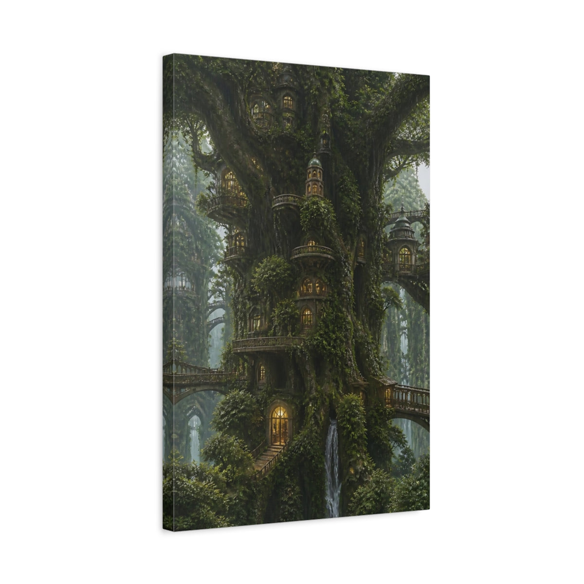Side Mockup 3. Enchanted Treehouse Village shown as canvas print