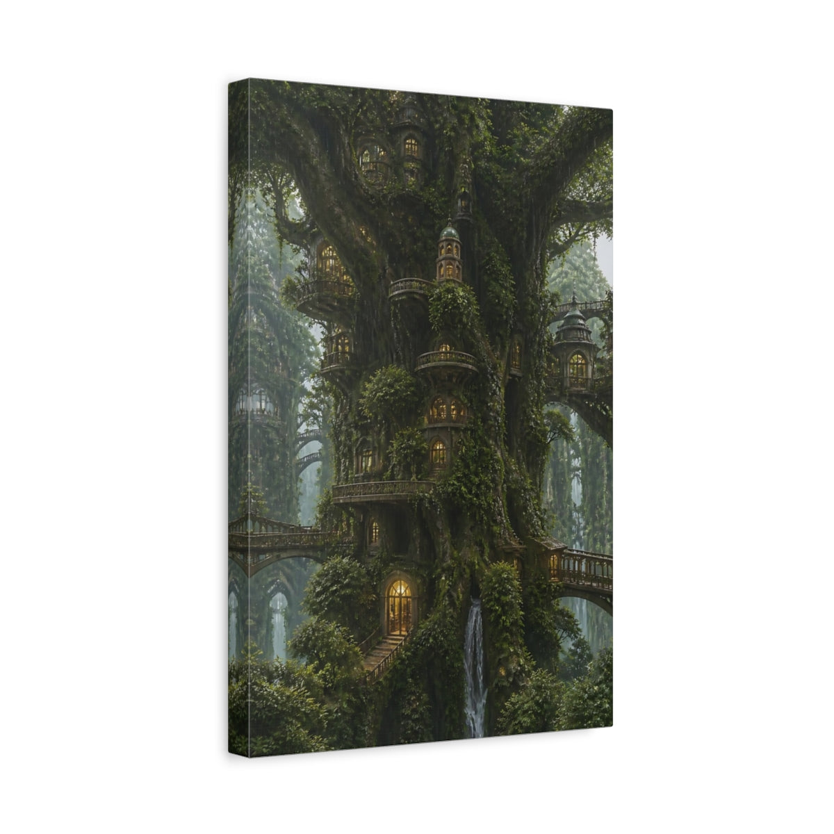 Side Mockup 4. Enchanted Treehouse Village shown as canvas print
