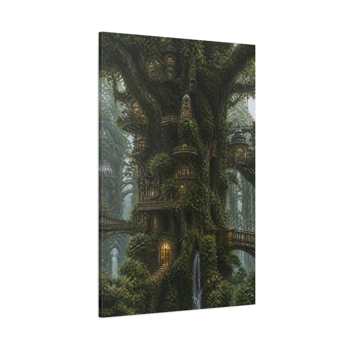 Side Mockup 1. Enchanted Treehouse Village shown as canvas print