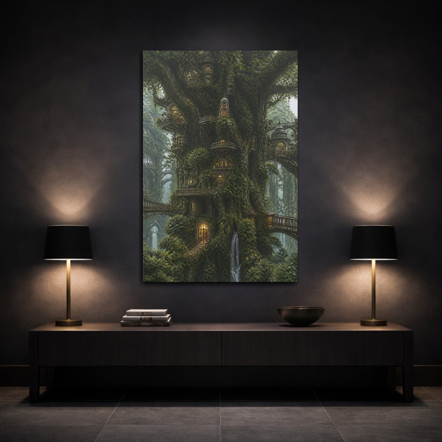 Mockup 3. Enchanted Treehouse Village shown as canvas print