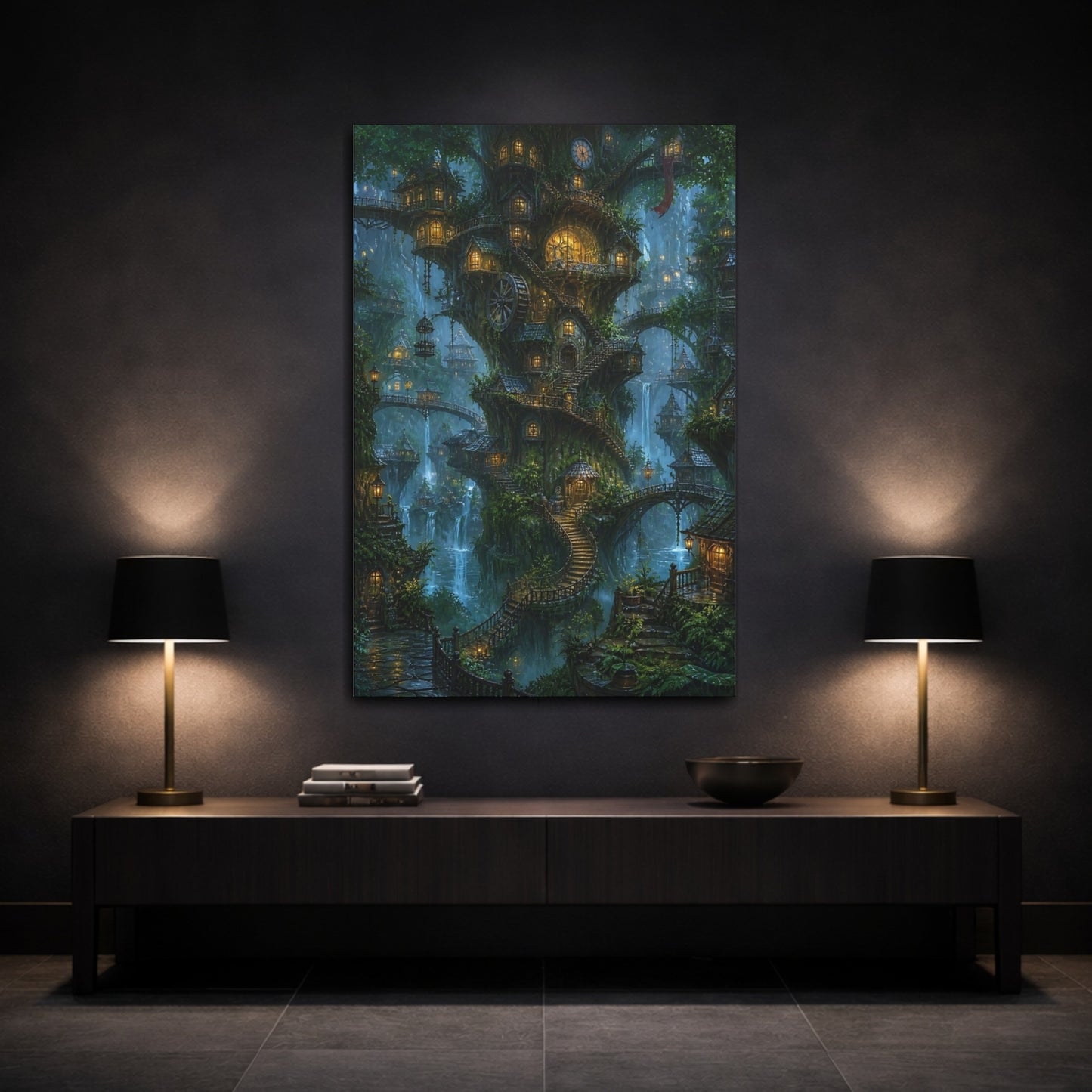 Mockup 3. Enchanted Treehouse Village shown as canvas print