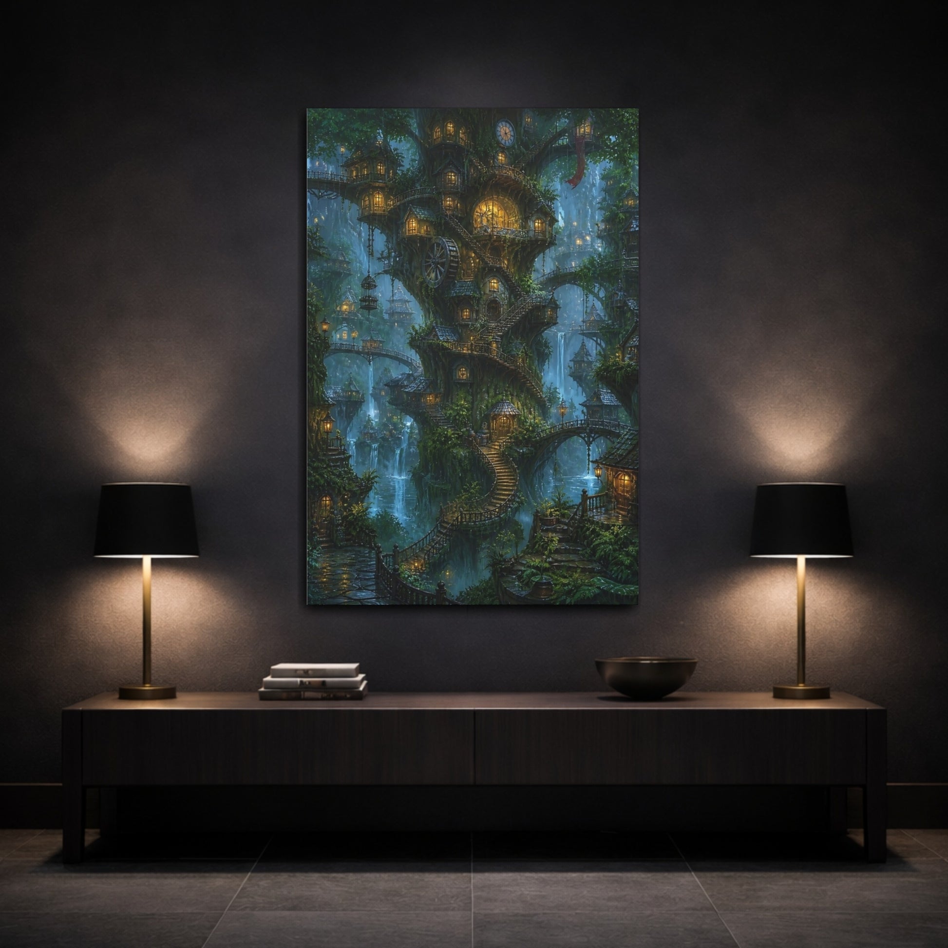 Mockup 3. Enchanted Treehouse Village shown as canvas print