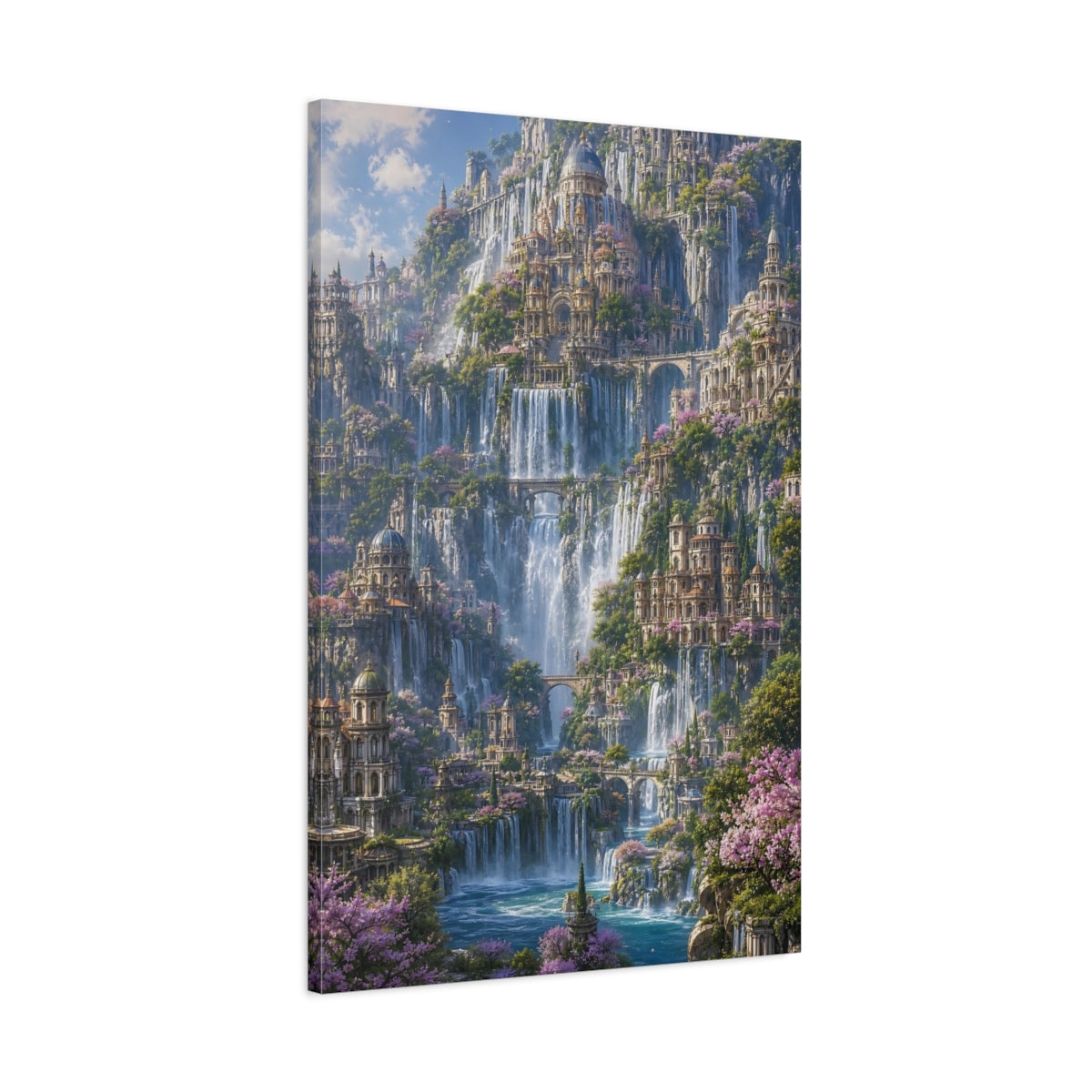 Main Mockup. Enchanted Waterfall City shown as canvas print